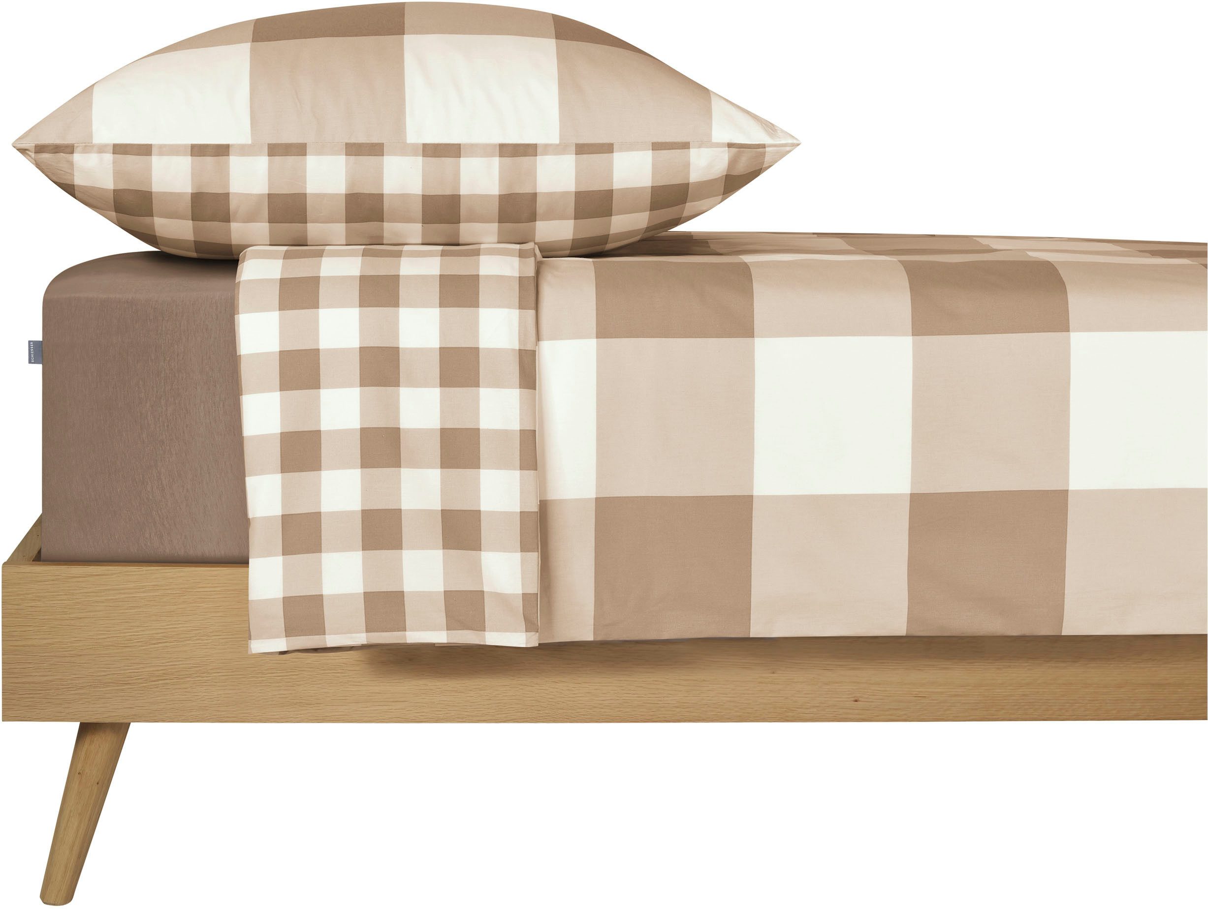 Schiesser Wendebettwäsche Melvin aus weicher Baumwolle mit Karos, Renforcé, 2 teilig, Made in Green