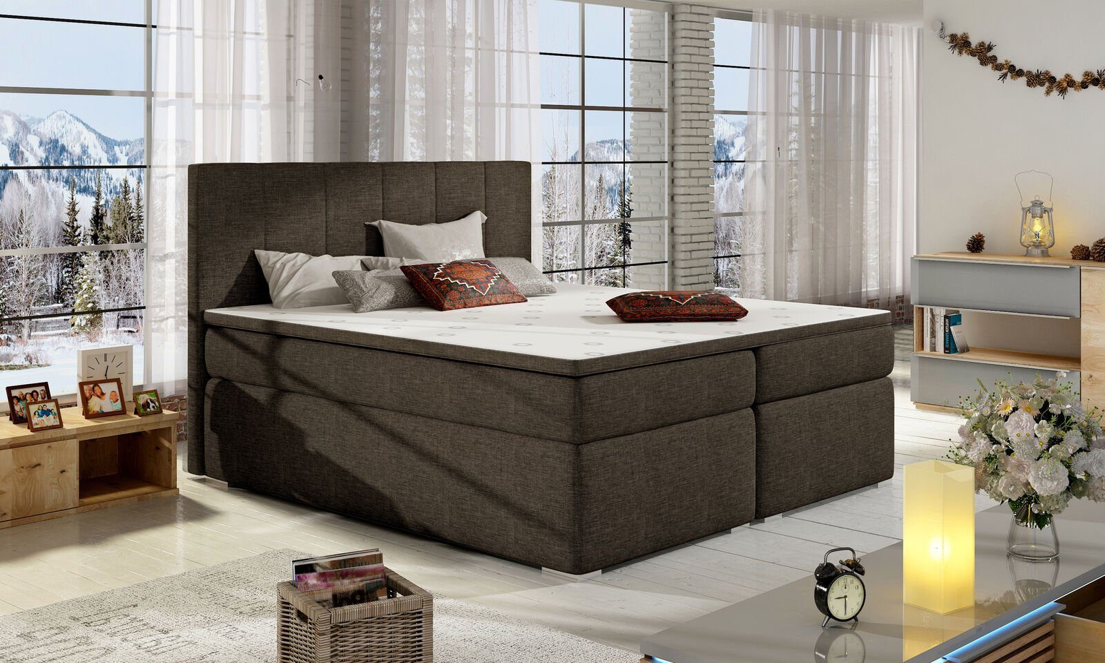 Topper 180x200cm Bettkasten Dunkelbraun Boxspring Polster Bett, Bett Matratze JVmoebel Betten