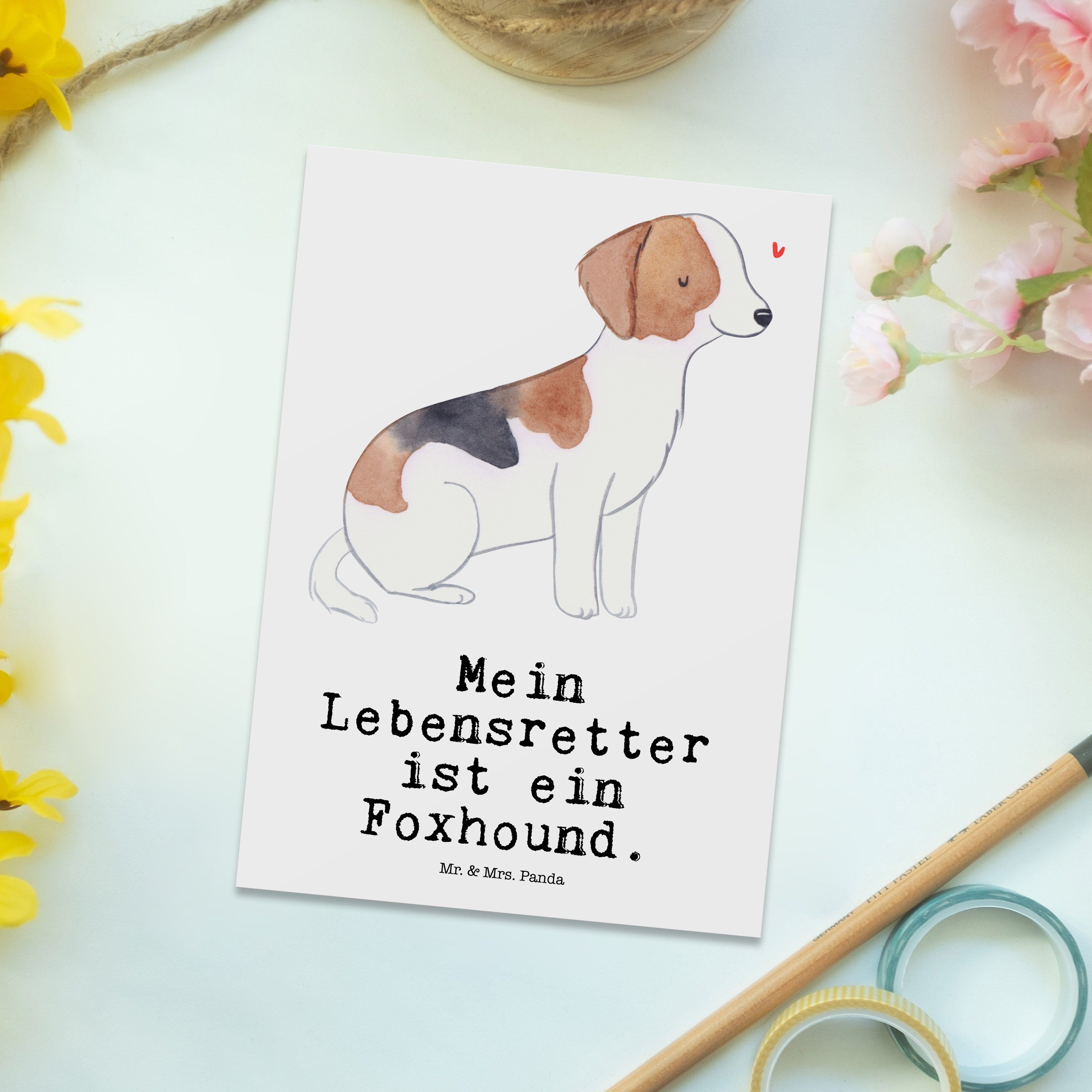 Lebensretter Mr. Geburtstagskarte & Foxhound Postkarte - Mrs. - Panda Geschenk, Weiß Jagdhund,