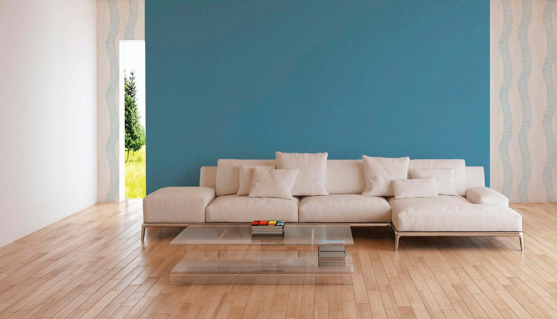 A.S. Création living walls Tapete blau uni, Style, Palmen einfarbig, Dschungeltapete Vliestapete Linen