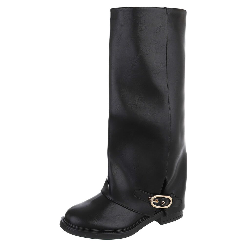 Ital-Design Damenstiefel hoher Schaft elegant alltagstauglich Westernstiefel (92268808) Blockabsatz Flache Stiefel in Schwarz