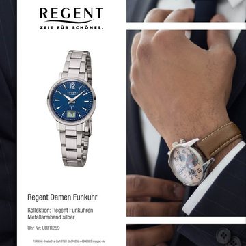 Regent Funkuhr Regent Damen Uhr FR-259 Metall Funkwerk, Damen Funkuhr rund, klein (ca. 30mm), Metallarmband