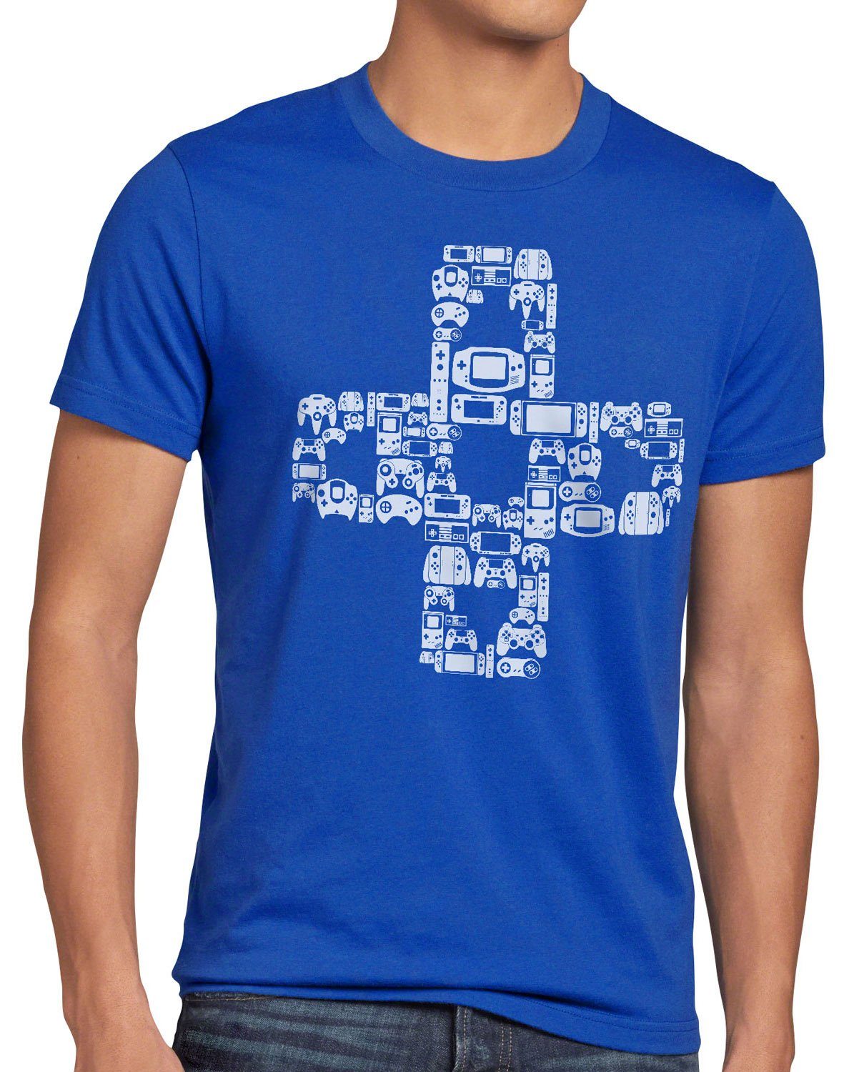 style3 Print-Shirt Herren T-Shirt Play Steuerkreuz Gamer Game Kontroller mario zelda Konsole Boy blau