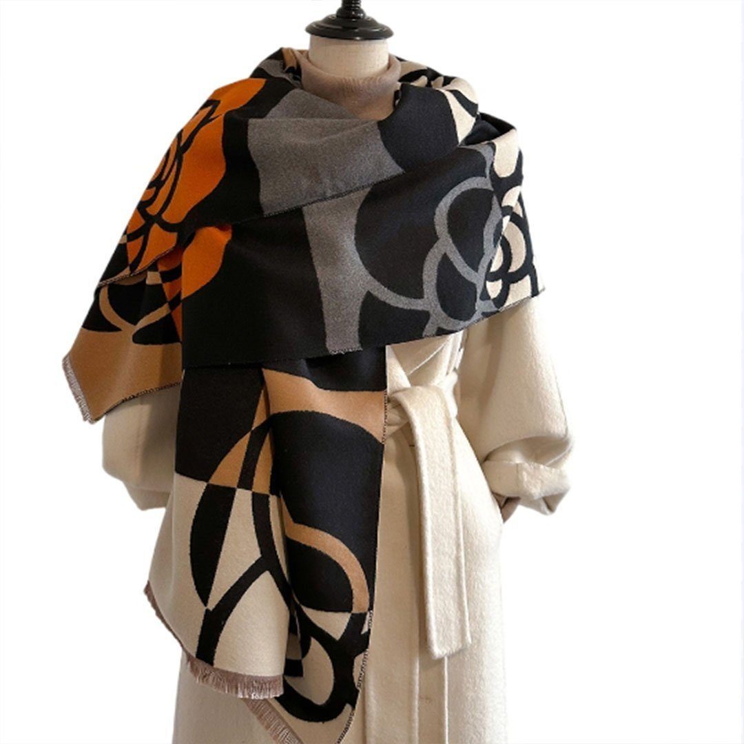 AUKUU Schal Halstuch Damenschal tragbar) Schal warmer beidseitig Beidseitig als verwendbar, Schal, schwarzorange (vielseitiger
