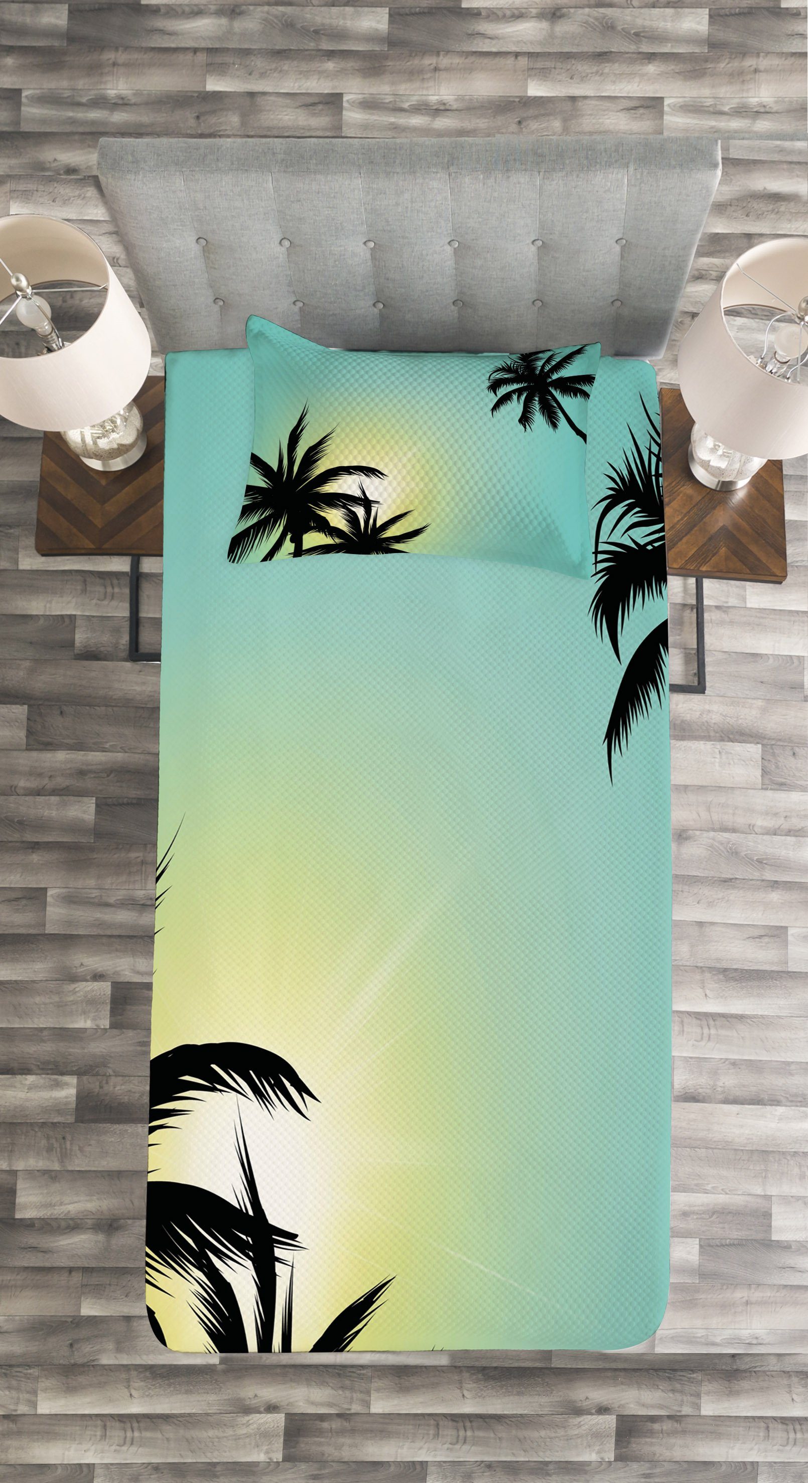Tagesdecke Set mit Waschbar, Hawaiian Kissenbezügen Miami Modern Beach Sun Abakuhaus