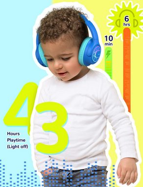 iclever mit LED-Leuchten, 74/85/94dB Lautstärkebegrenzung 43 Stunden Spielzeit Kinder-Kopfhörer (FCC-Zertifiziert, Modernes Design, Universelles Typ-C-Aufladen, Sicheres Hören., Mit Stereo-Sound, Typ-C, AUX-Kabel, Bluetooth5.3)