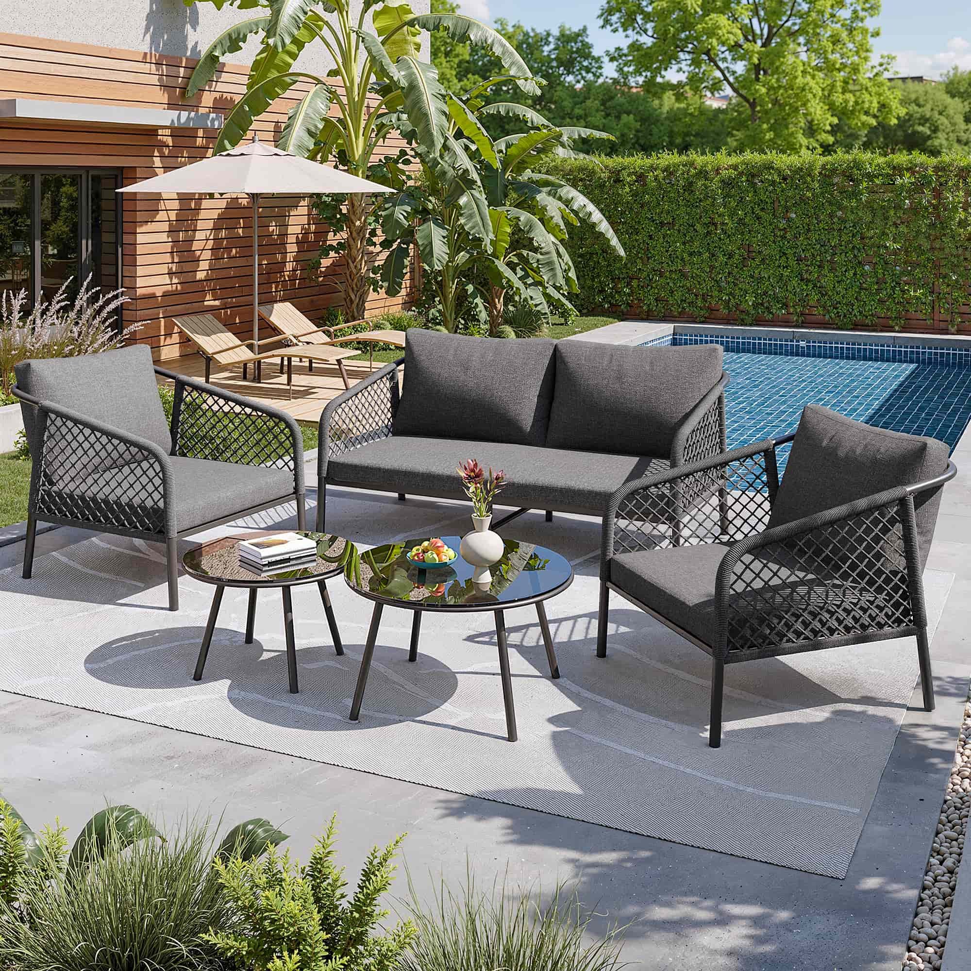 Yemaster Gartenlounge-Set 4-teiliges Outdoor-Lounge-Set aus Seil günstig online kaufen