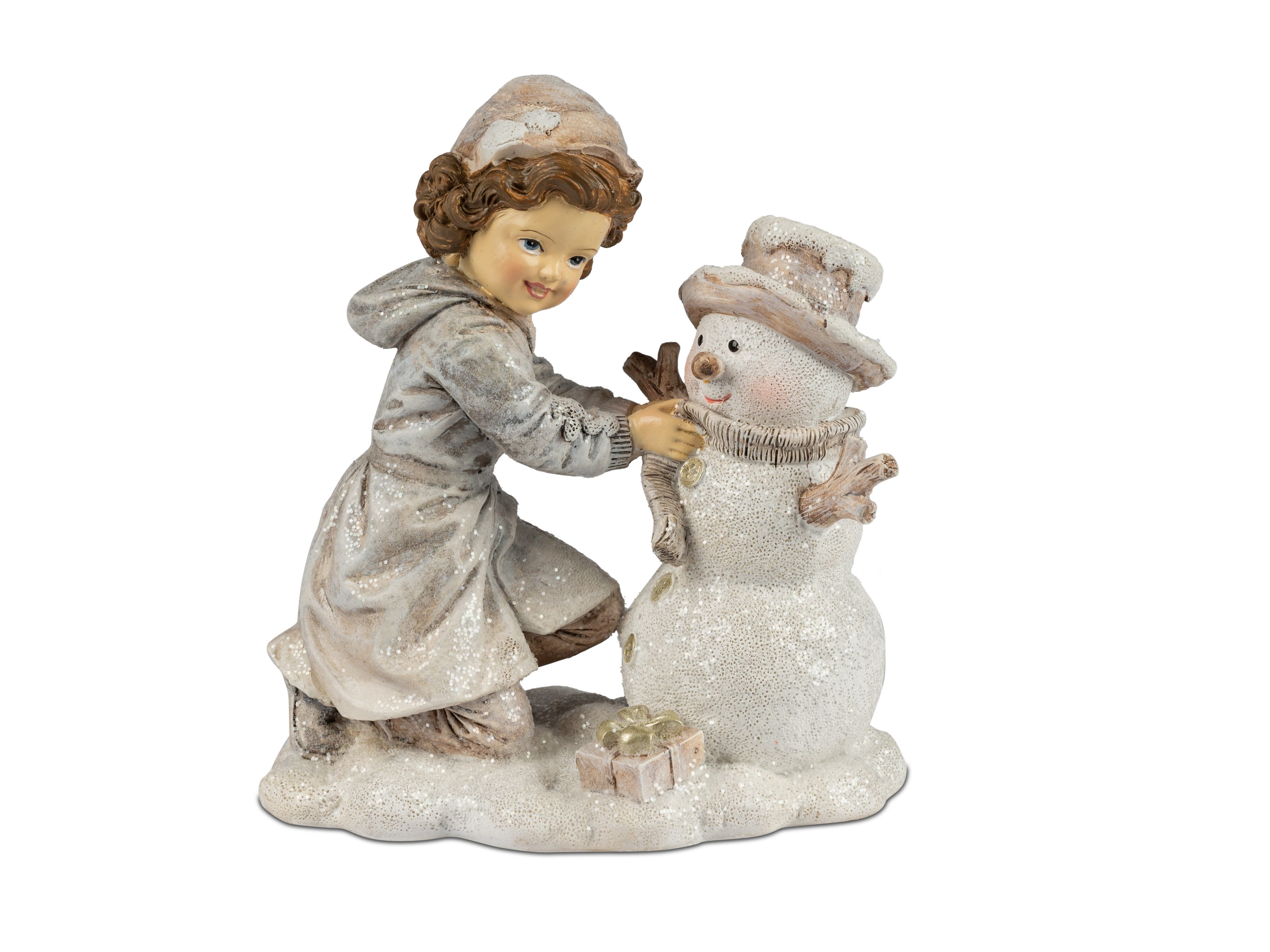 formano Dekofigur Nostalgische Winterfigur Kind mit Schneemann, 15 cm