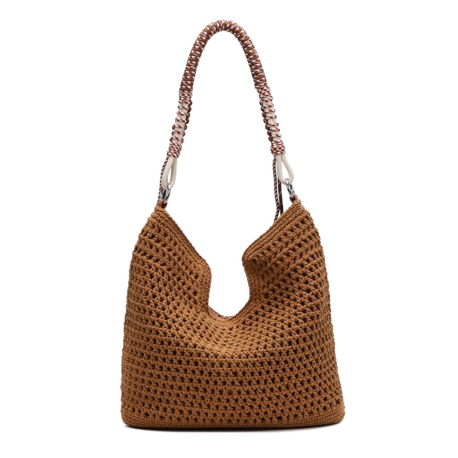 ITALYSHOP24 Schultertasche DAMEN TASCHE Hobo Shopper Häkeltasche Boho Geflecht Freizeit Urlaub, Sommer Basttasche Strand Reise Beuteltasche Stroh Handtasche Kordel