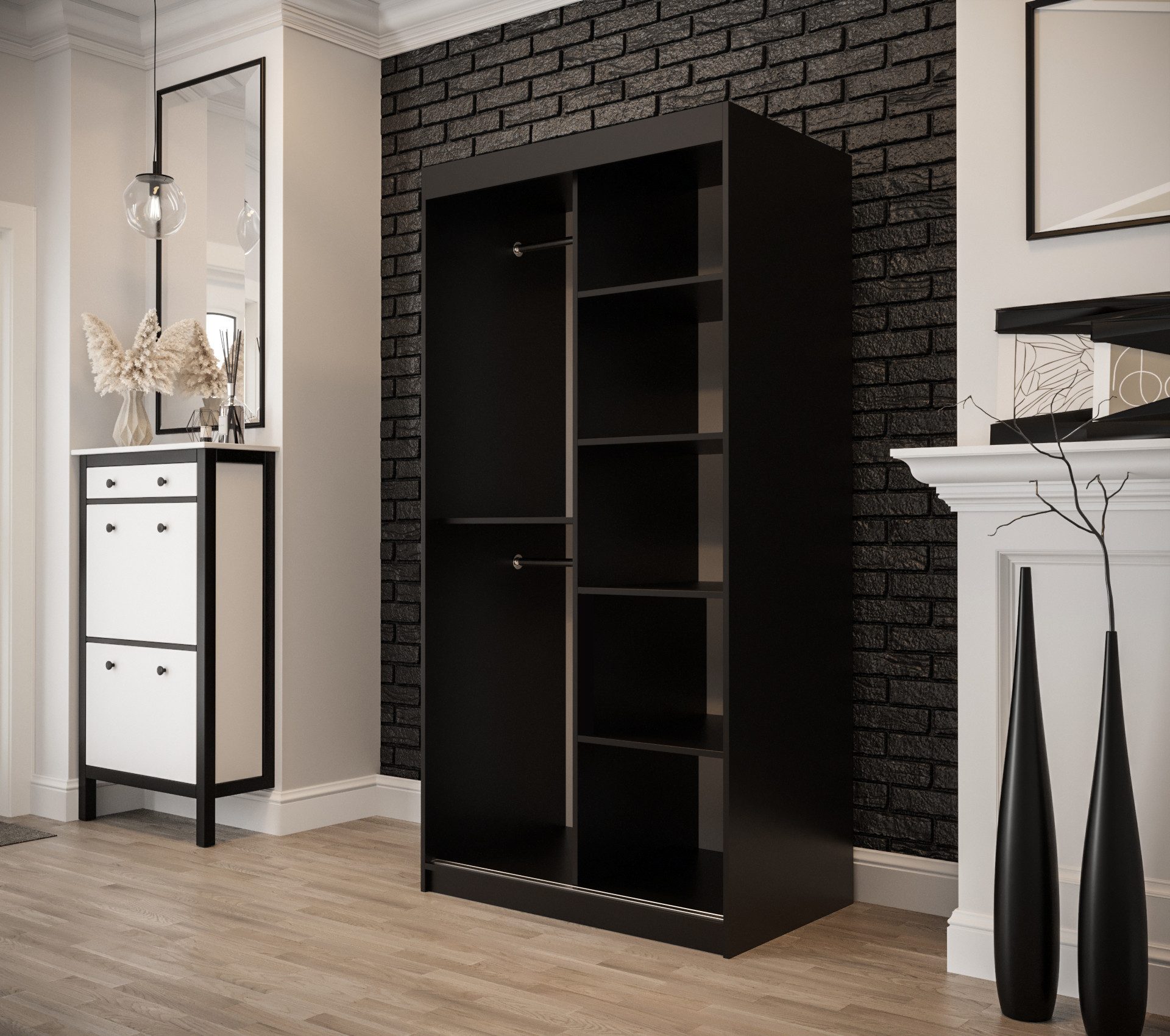 ABIKS MÖBEL Schwebetürenschrank OLD STYLE T Schlafzimmerschrank - Schiebetüren, Kleiderstange, Regalen