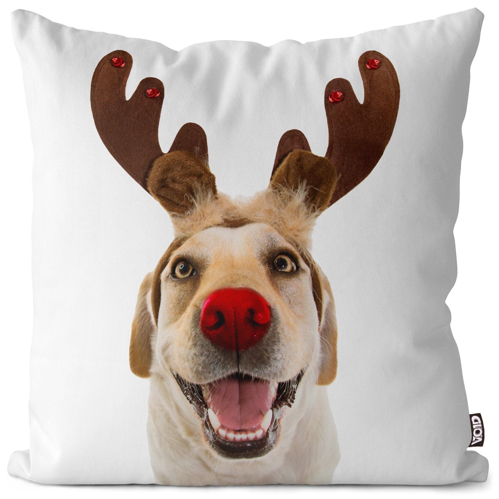 VOID Kissenbezug, (1 Stück), Weihnachtsdeko Hund Winter Geweih Rentier Haustier Weihnachten Schnee
