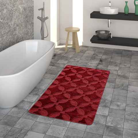 Badematte Kurzflor-Teppich Für Badezimmer Einfarbig Rutschfest In Rot TT Home, Höhe 18 mm, 100% Polypropylen, Läufer
