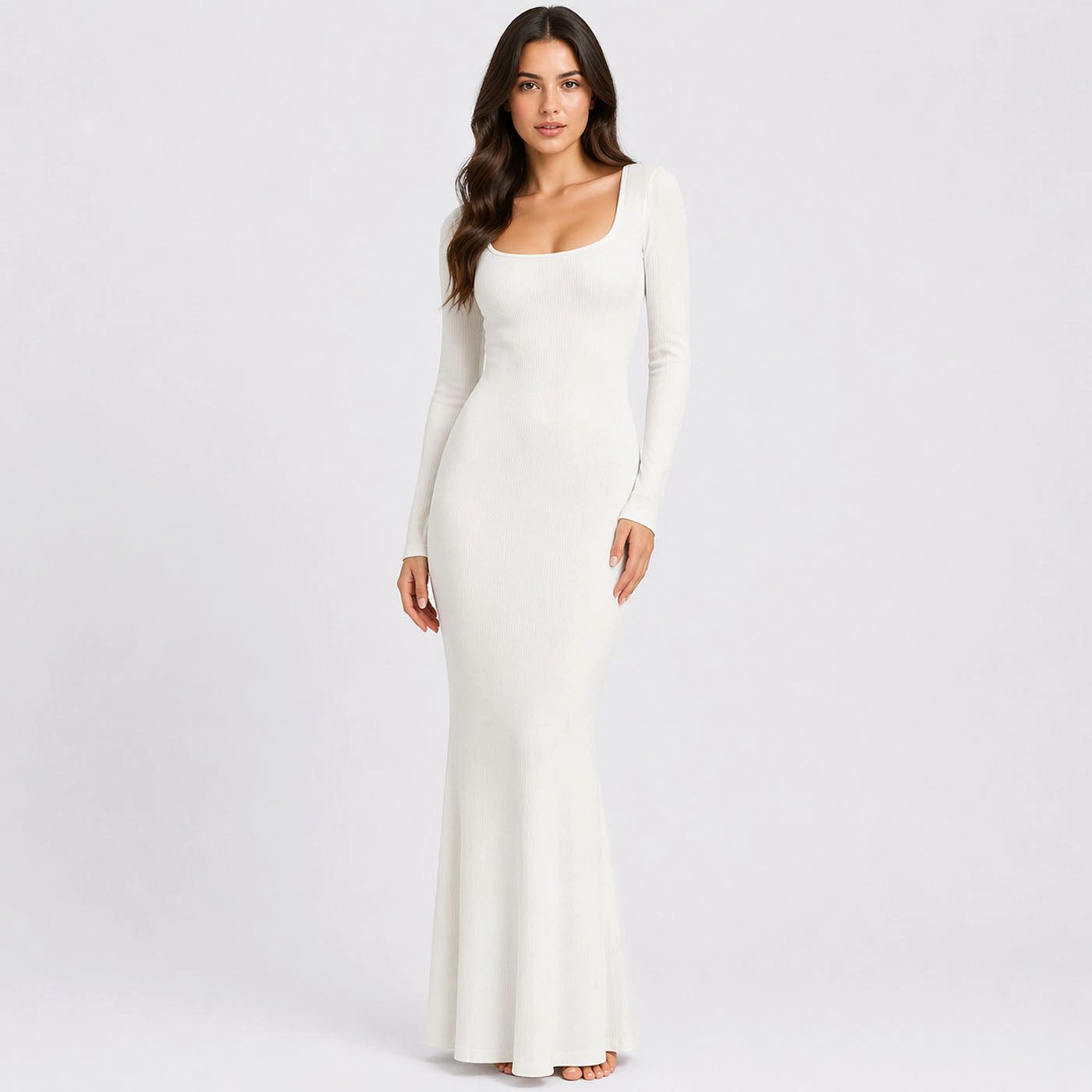 Jerseykleid Ribbed Long Sleeve Maxikleid-Snow White-2XL