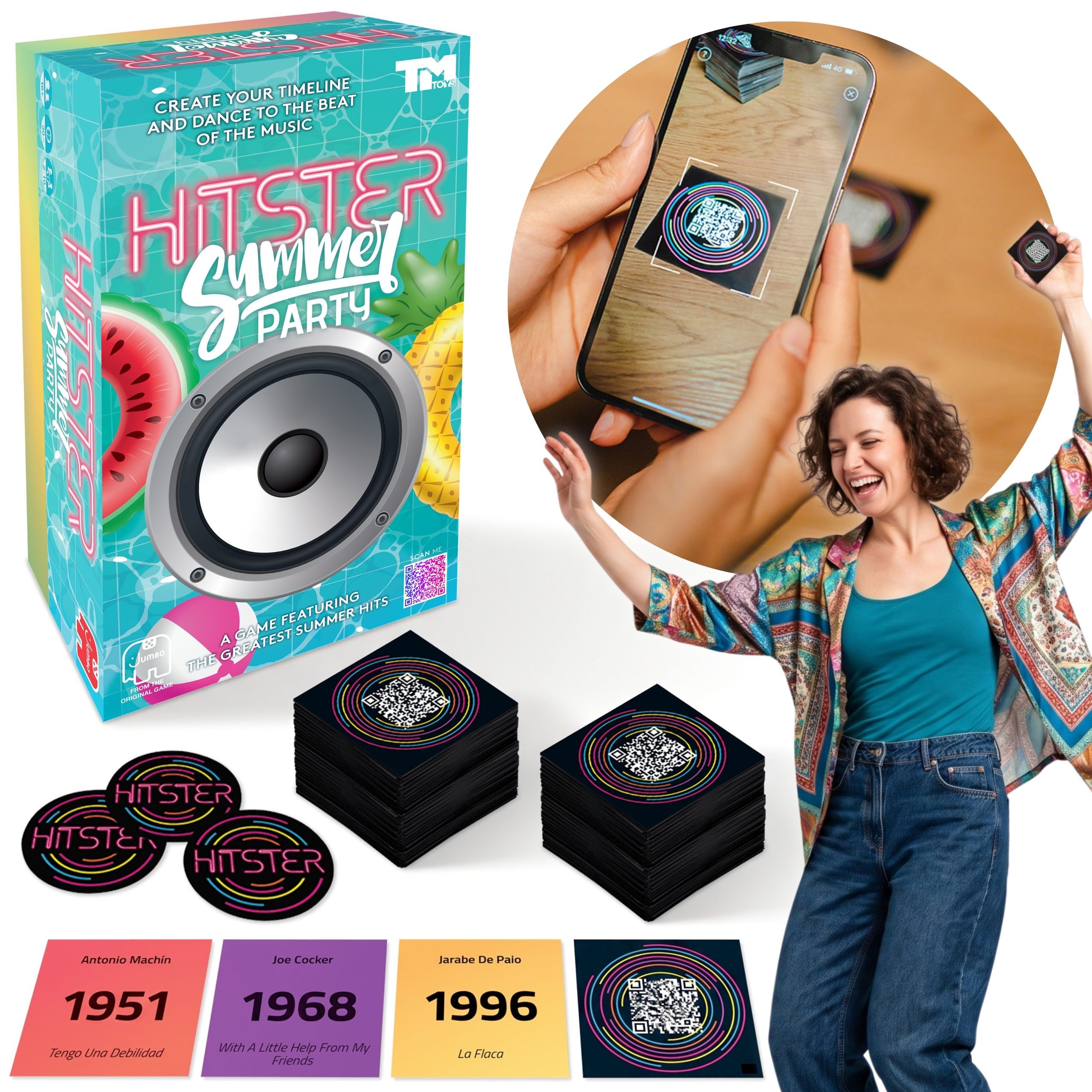 Jumbo Spiele Spielesammlung Hitster Summer Party Musikspiel, interaktives Gesellschaftsspiel