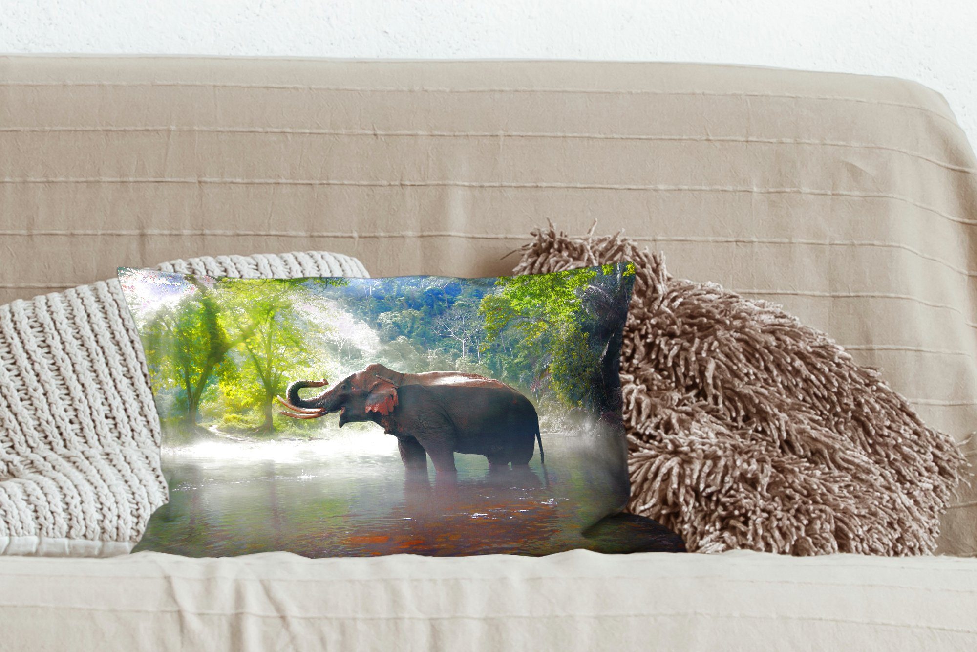 Füllung, Dekoration, Elefant - Dekokissen Schlafzimmer mit Wohzimmer Dekokissen Wasser MuchoWow - Natur, Zierkissen,