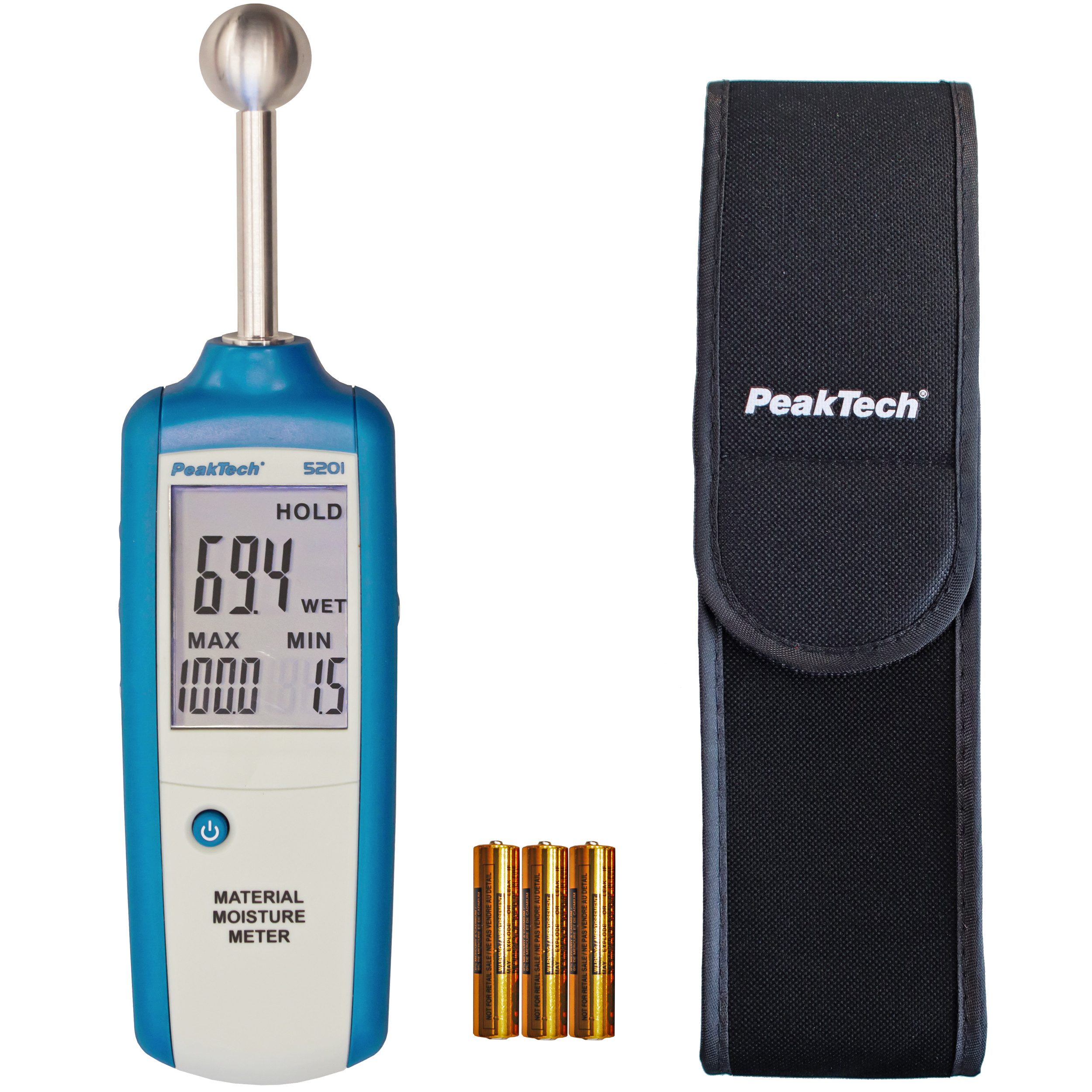PeakTech Feuchtigkeitsmesser PeakTech 5201 Materialfeuchtemessgerät ~ mit Kugelsensor, (1-St)