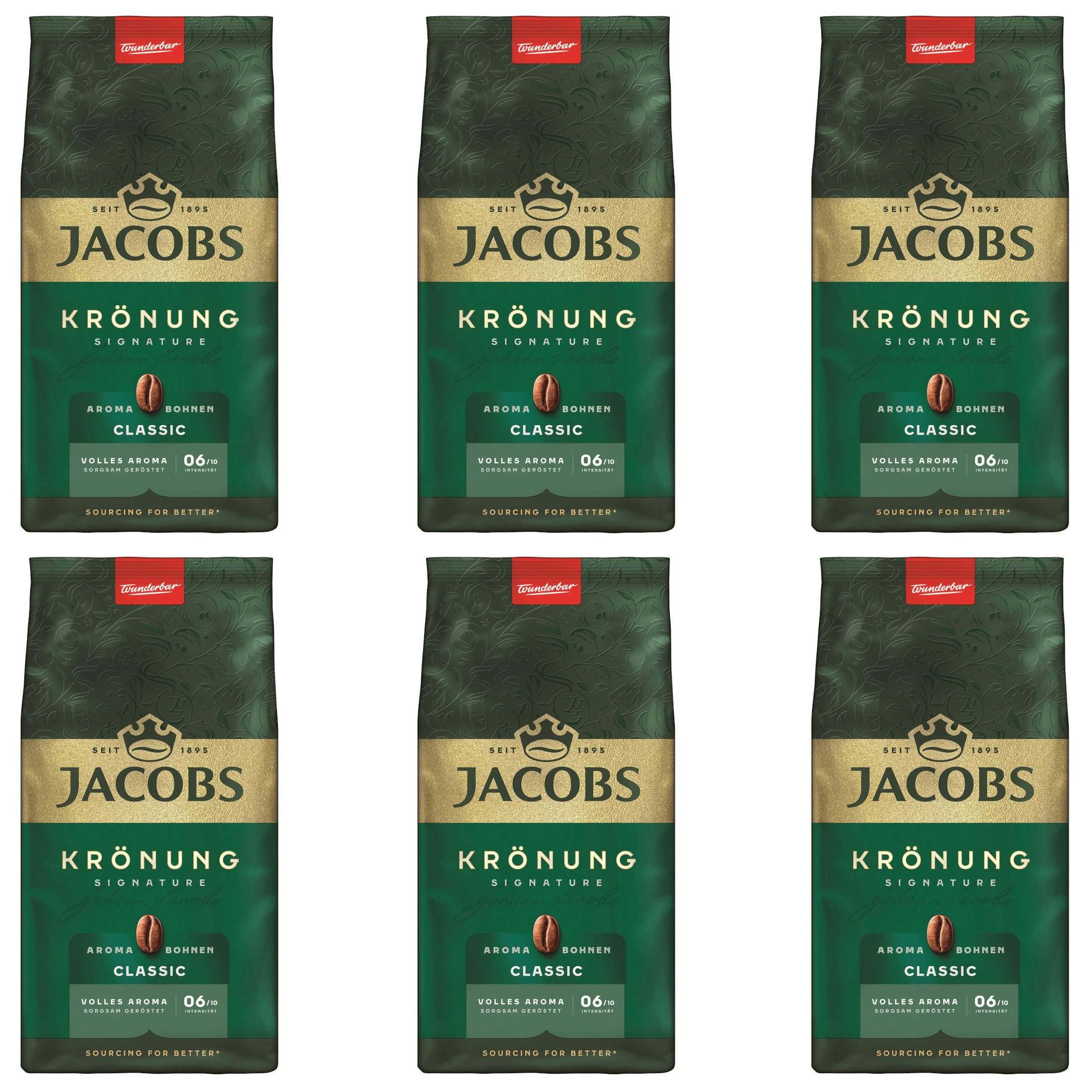JACOBS Kaffee Kaffeebohnen Krönung Aroma-Bohnen Classic 6 x 500 g ganze Bohnen, (Packung, 6er Pack)