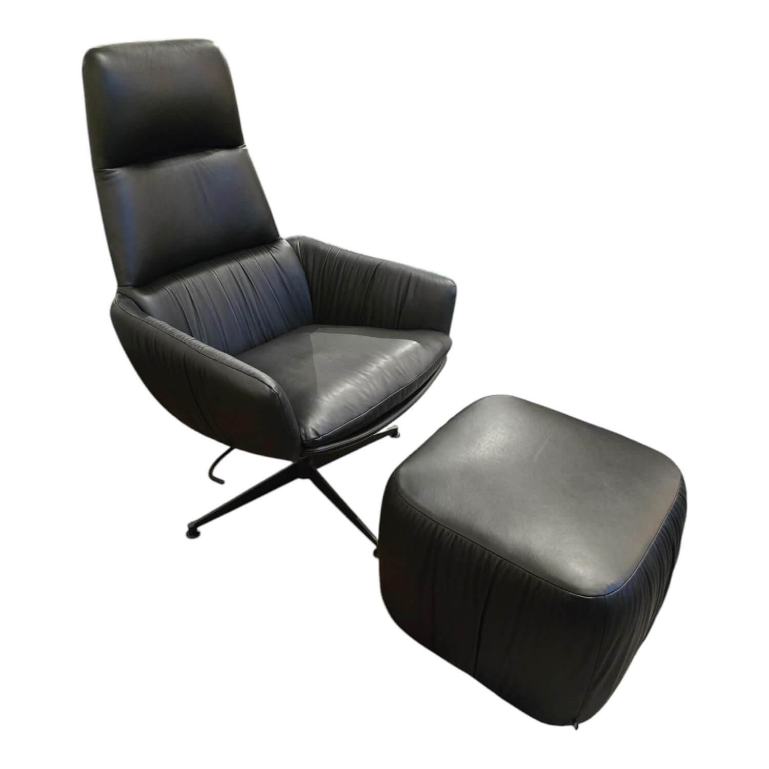 KFF Relaxsessel Sessel Faye Casual Lounge Leder Sauvage 8105 Schwarz Gestell