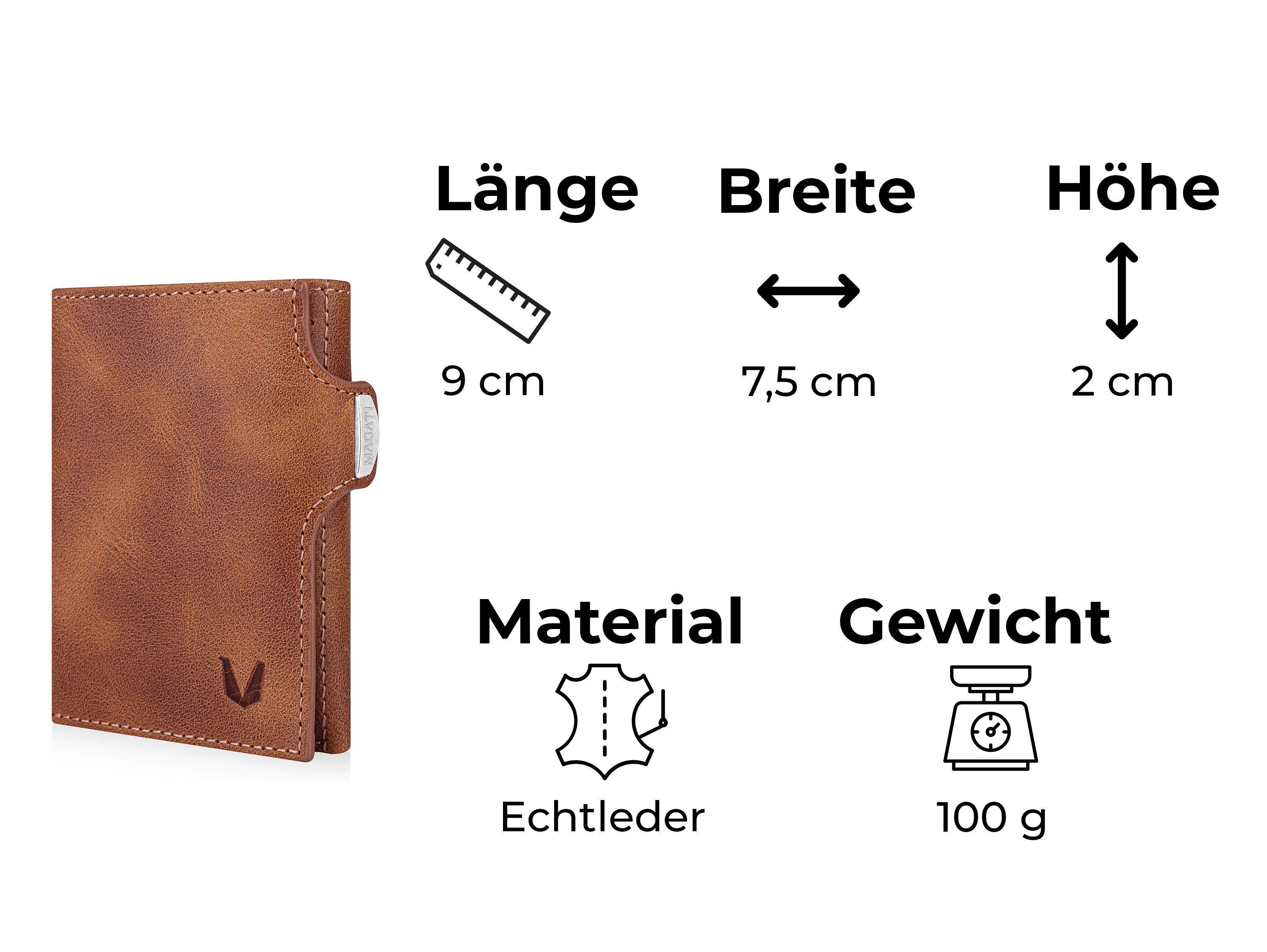 Einkaufswagenchip-Fach, & aus Geldbörse klein Münzfach, 10 bis Herren Wallet, Echtleder zu Geschenkverpackung), mit Karten, MAGATI (mit für Portemonnaie Damen Schwarz RFID-Schutz