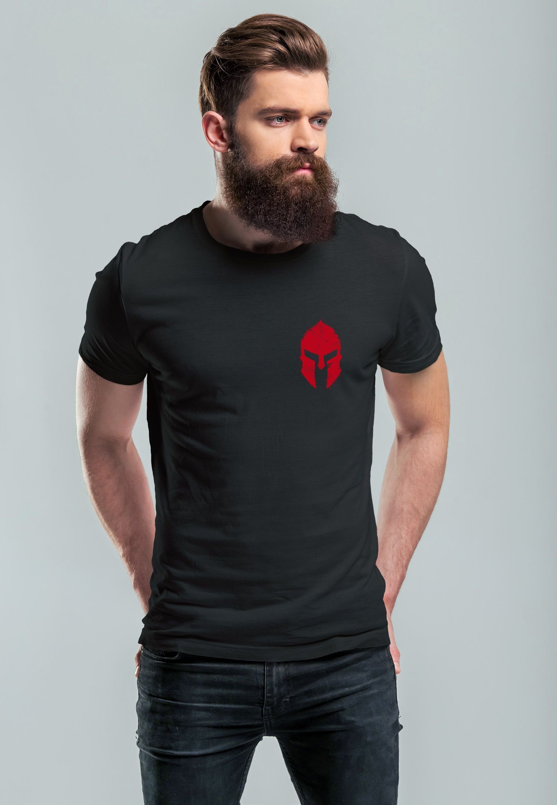 Neverless Print-Shirt Herren T-Shirt Logo Print Sparta-Helm Spartaner Gladi günstig online kaufen