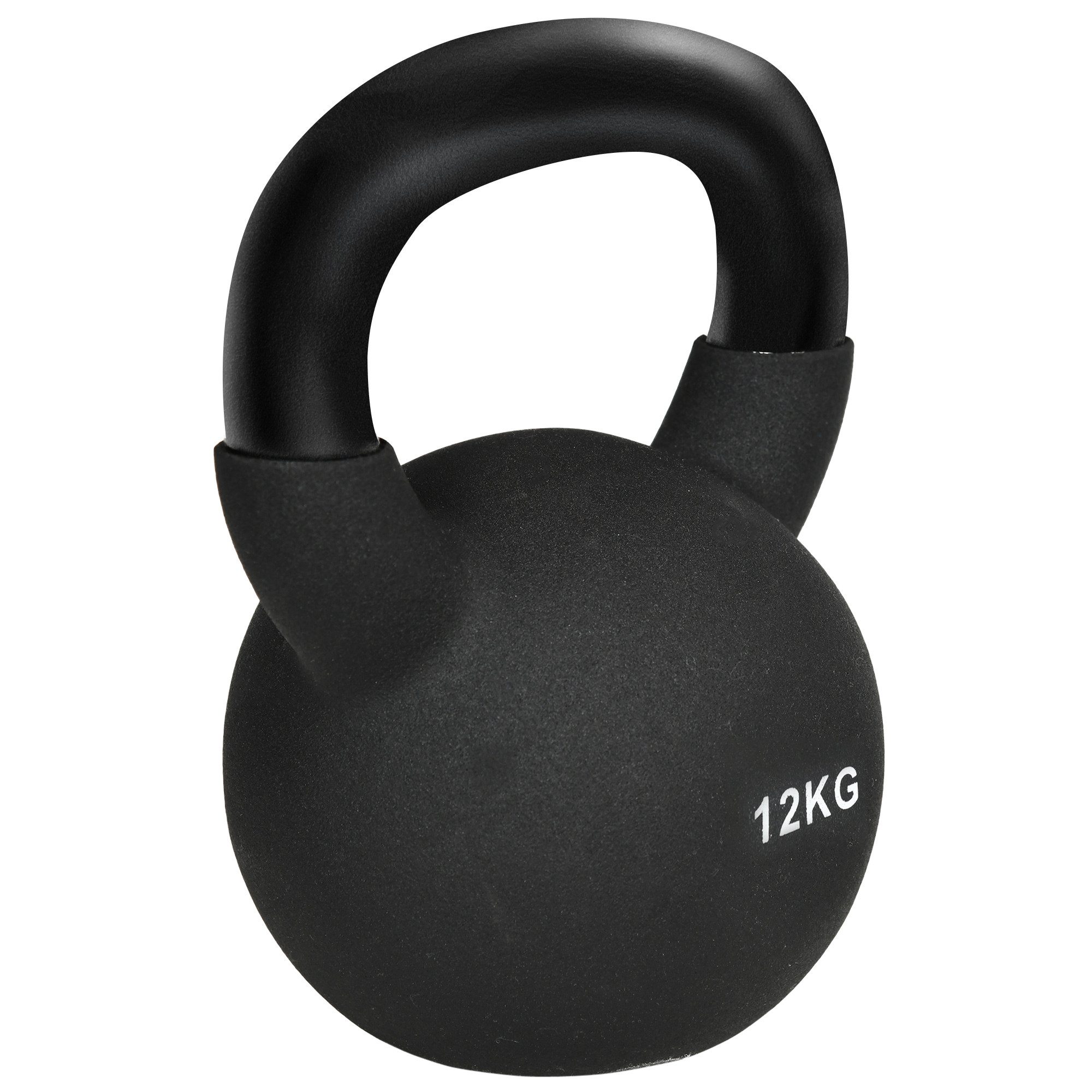 MC Star Kettlebell Kugelhantel 12 KG Gusseisen mit Neopren-Beschichtung bodenschonend, (schwarze Schwunghantel für Fitness & Workout)