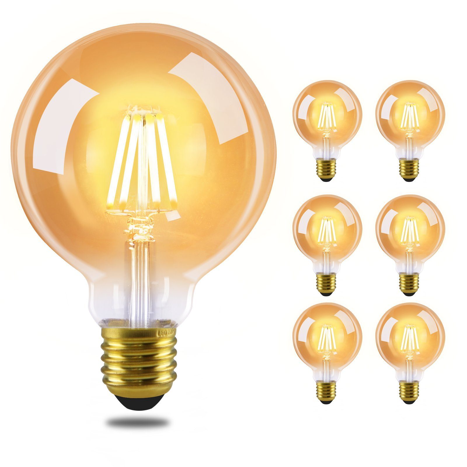 ZMH LED-Leuchtmittel Edison LED E27, Retro Filament Glühbirne warmweiß, Glas 6 - Energiesparlampe G80 Vintage Birne 2700K, St