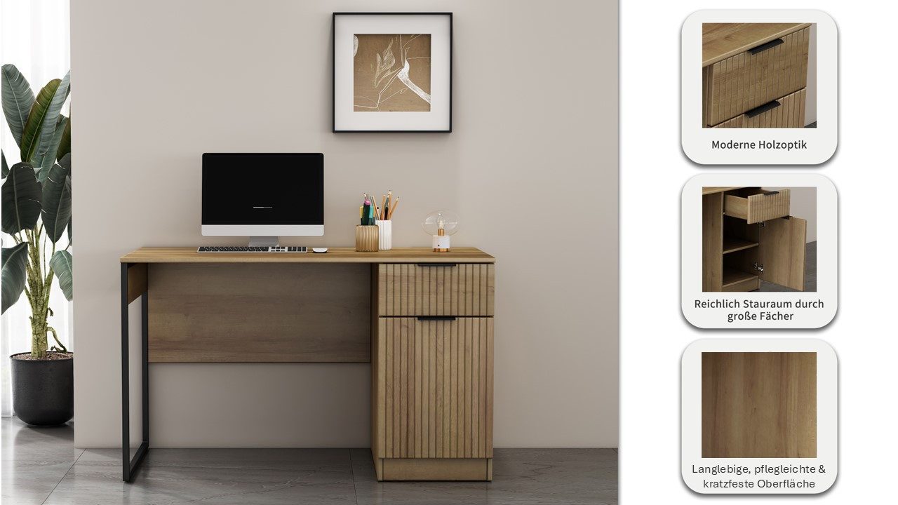 OTTO home Schreibtisch Aspea, mit Schublade, ausreichend Stauraum, moderne Rillenoptik, B. 120 cm