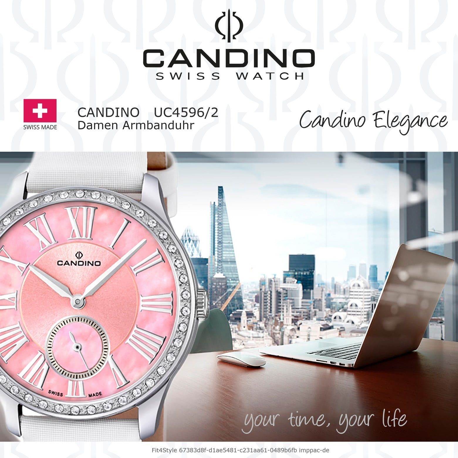 Candino Quarzuhr Candino rund, weiß, Armbanduhr Analog C4596/2, Damen Lederarmband Damen Fashion Quarzuhr