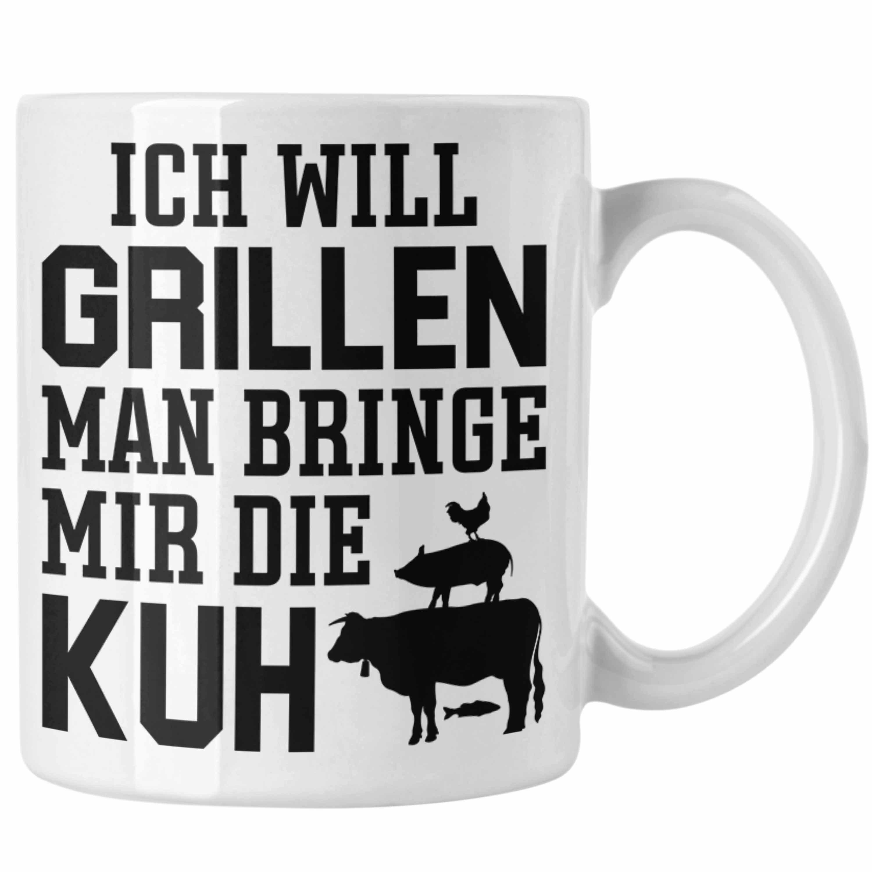 Trendation Tasse Trendation - Grill Tasse Geschenk Männer Steak Liebhaber Grillen Geschenkidee Vater Weiss