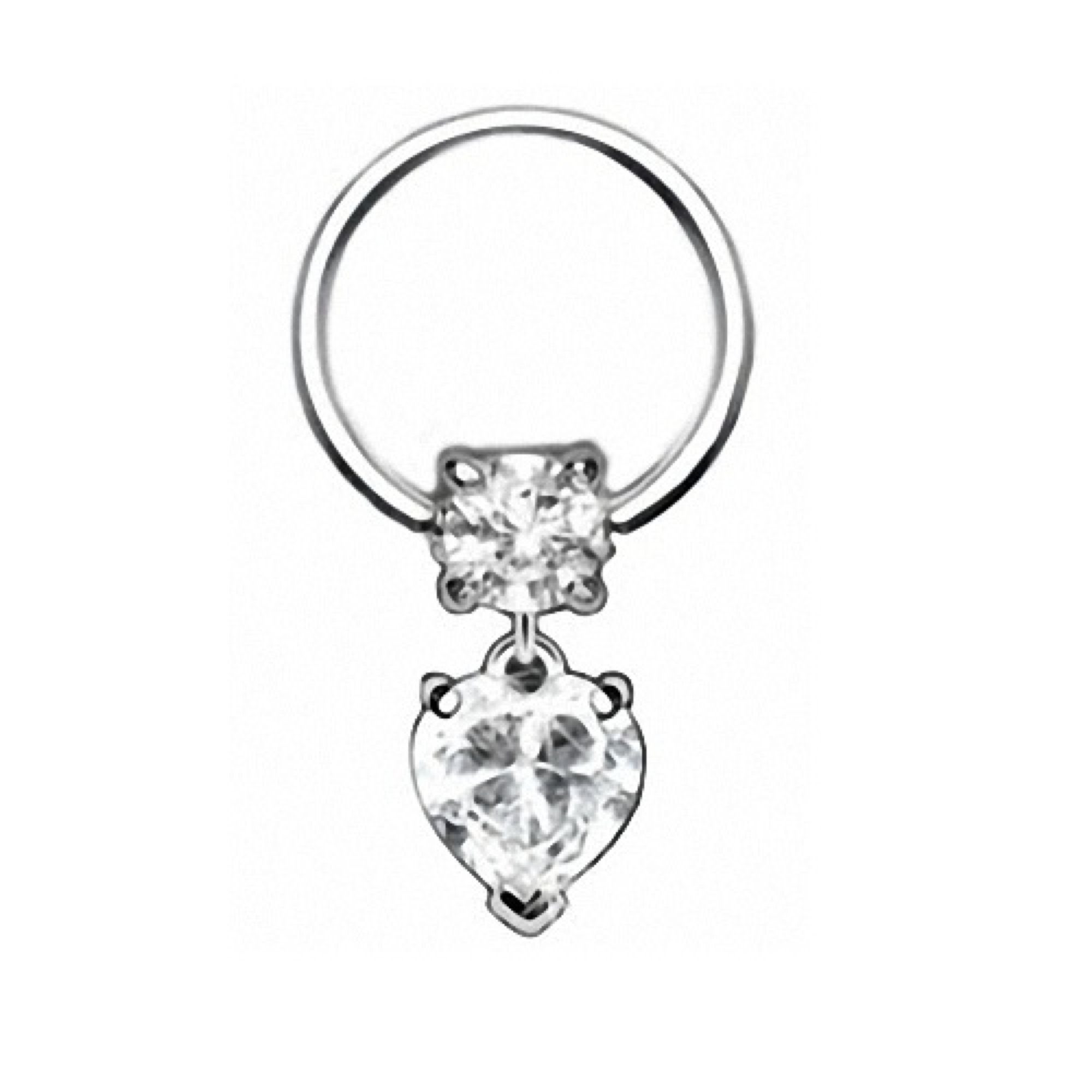 Intimpiercing Brustwarzenpiercing Klemm Ring Kristall Herz Anhänger silber