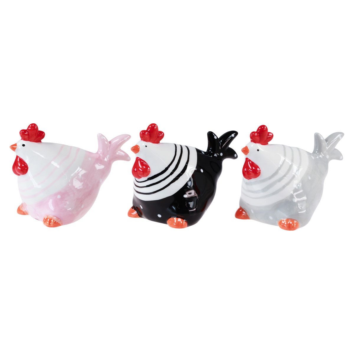 Florists Products Osterhase Osterdeko Keramik Hühner 3er-Set Bunte Henne Dekofiguren 8,5cm, 3 Stü