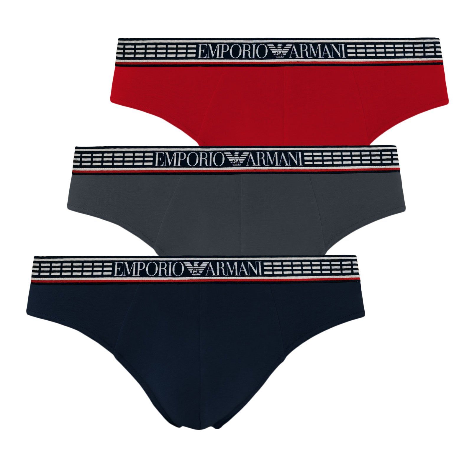 Emporio Armani Slip Brief Microfiber (3-St., 3er Pack) mit Markenschriftzug am Bund 91335 marine / red / antracit