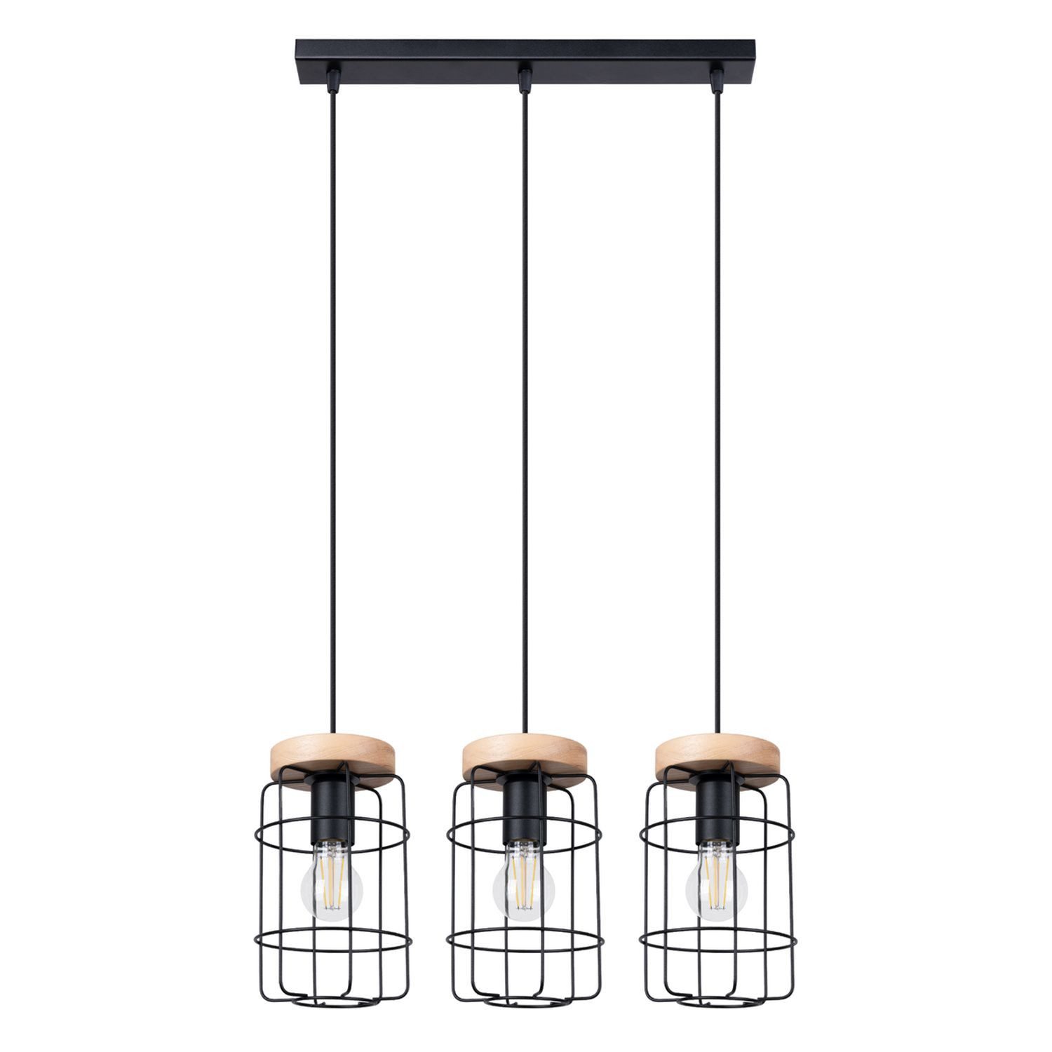 Licht-Erlebnisse Pendelleuchte FEDAN, ohne Leuchtmittel, H: max. 115 cm E27 3-flammig länglich Industrie Design Käfig Schirm