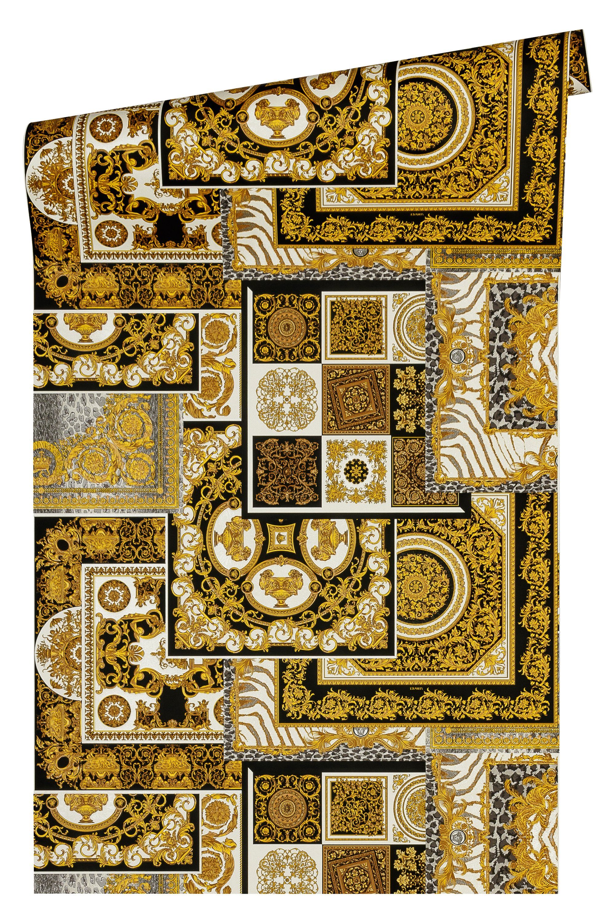 Versace Vliestapete Versace wallpaper Versace 4, Barock Tapete, gold, silber 370483, leicht strukturiert, Muster matt, Hintergrund glänzend