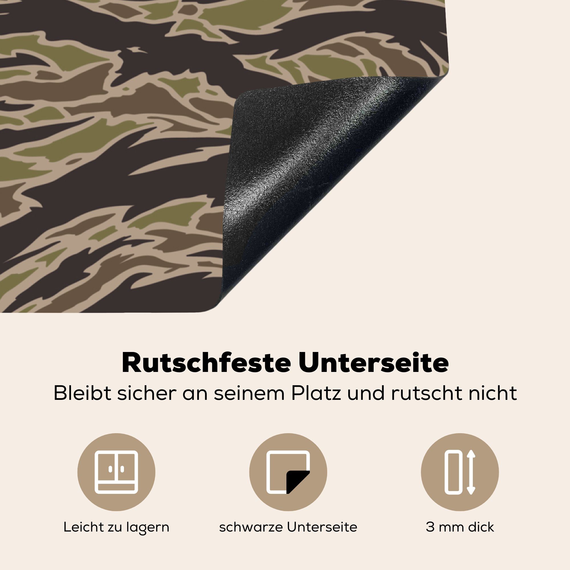 cm, (1 78x78 Camouflage-Muster Streifen, mit Arbeitsplatte Herdblende-/Abdeckplatte Vinyl, Ceranfeldabdeckung, tlg), küche MuchoWow für