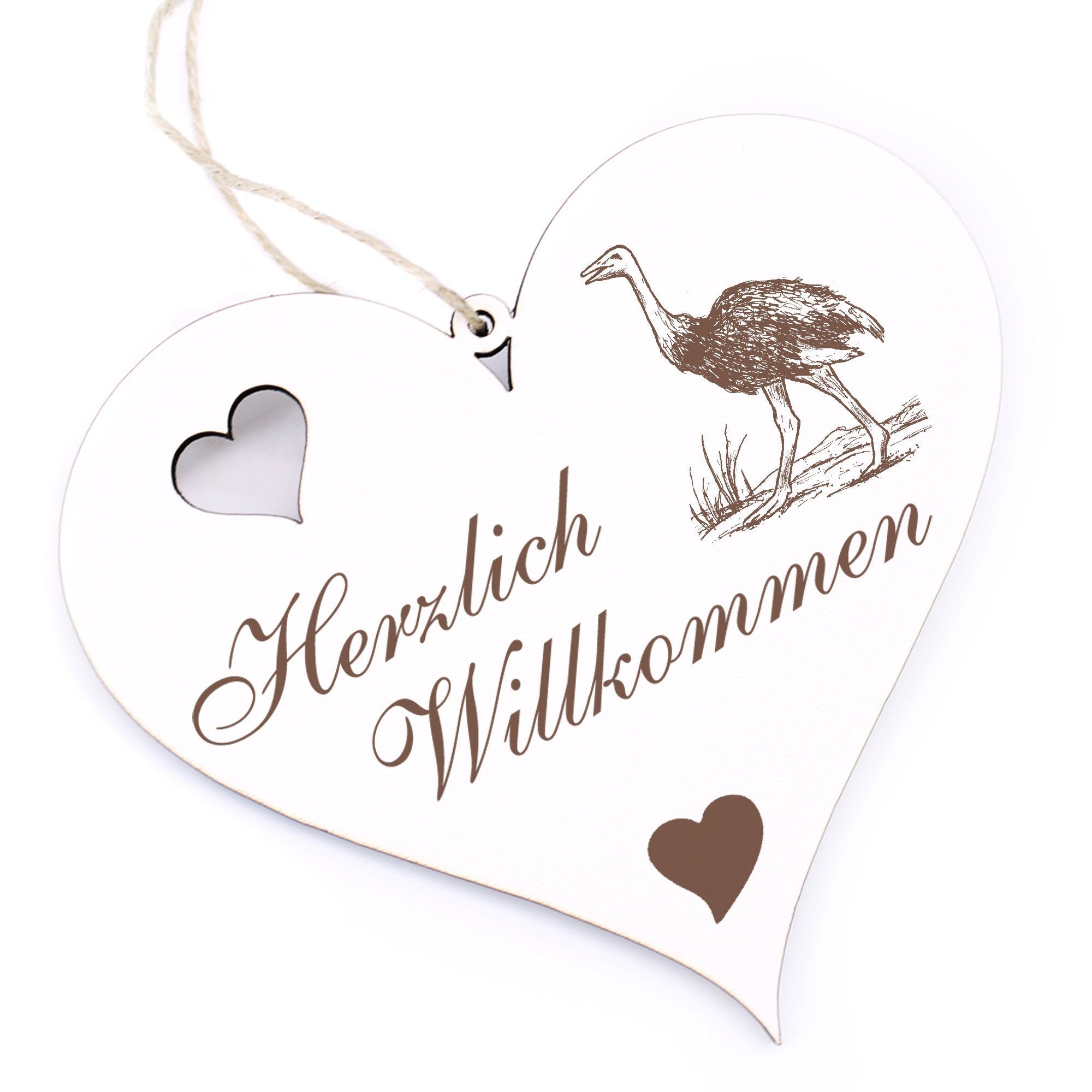 Dekolando Hängedekoration Herzlich Willkommen - Vogel Strauß - 13x12cm