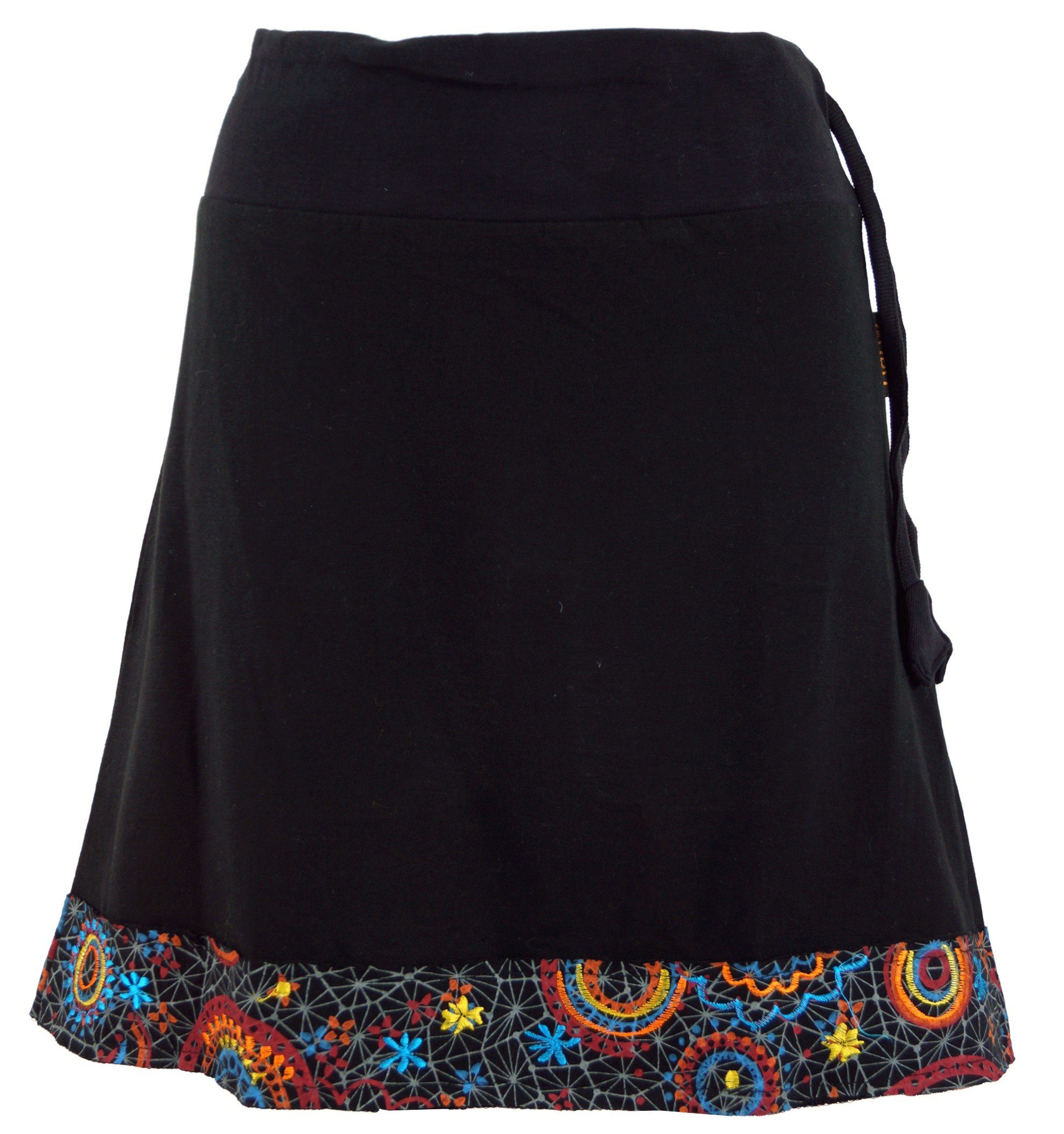 Guru-Shop Minirock Minirock mit besticktem Saum, Boho chic Rock,.. alternative Bekleidung schwarz