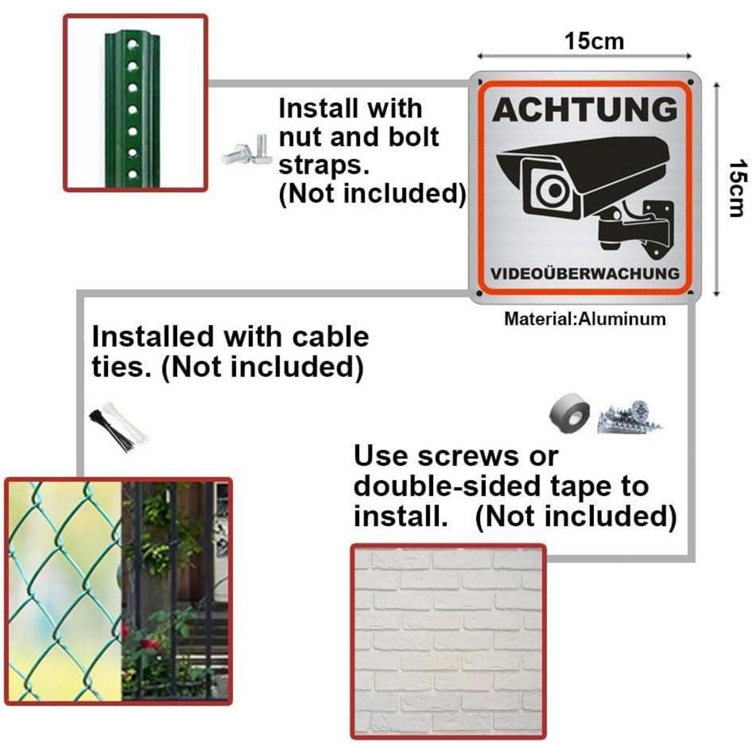 LuxusKollektion Kochbesteckhalter Achtung Videoüberwachung Schild Aluminium günstig online kaufen