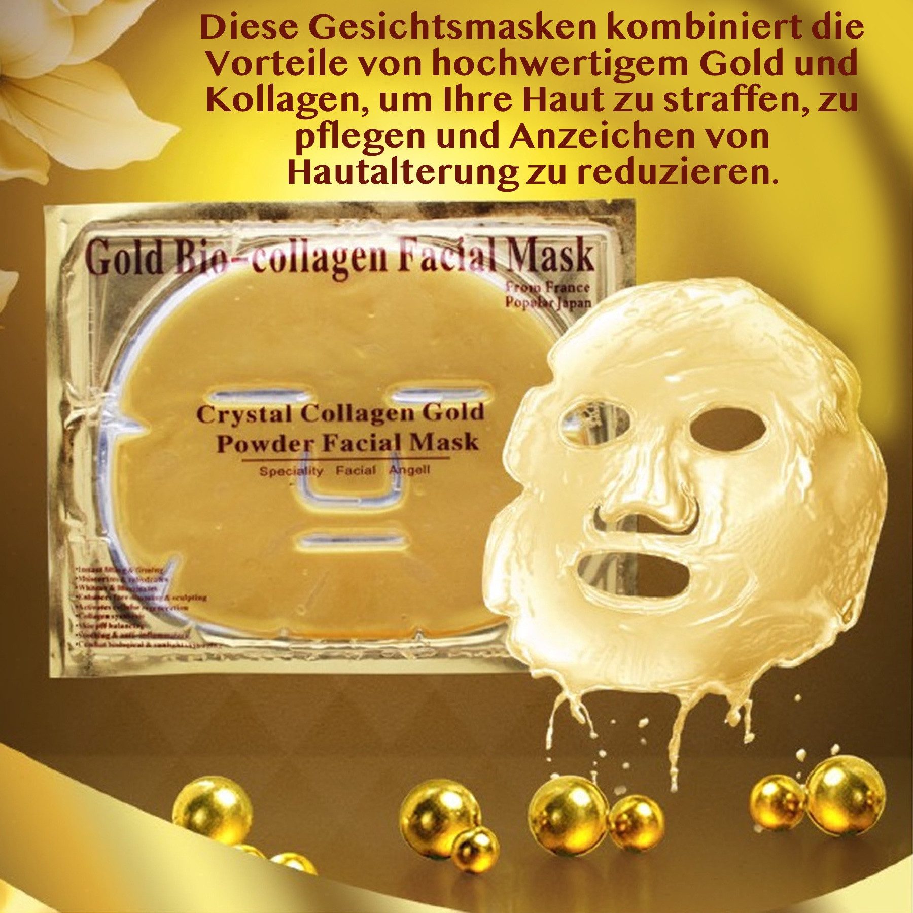 P-Beauty Cosmetic Accessories Gesichtsmaske Gold Collagen Maske Anti-Aging Feuchtigkeitsmaske, 3-tlg.