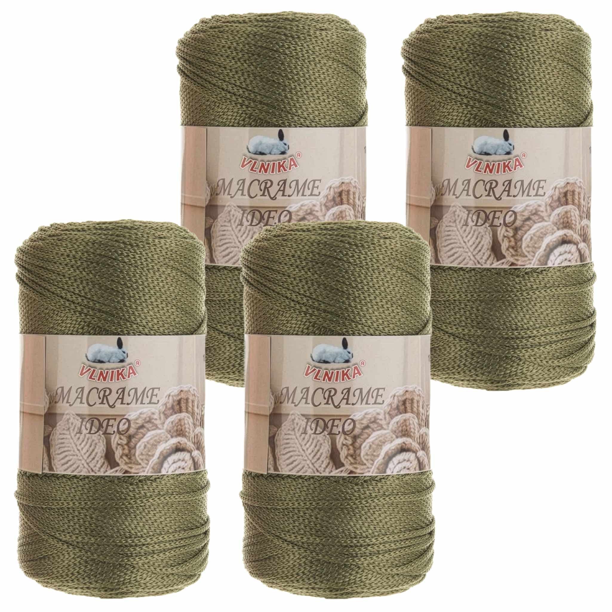 maDDma 4 x 250g Strickgarn Macrame Ideo Unifarben Häkelgarn Flechtgarn Häkelwolle, 1000 m (Sparpaket (4 Knäuel je 250g), 4-St), hellolivgrün
