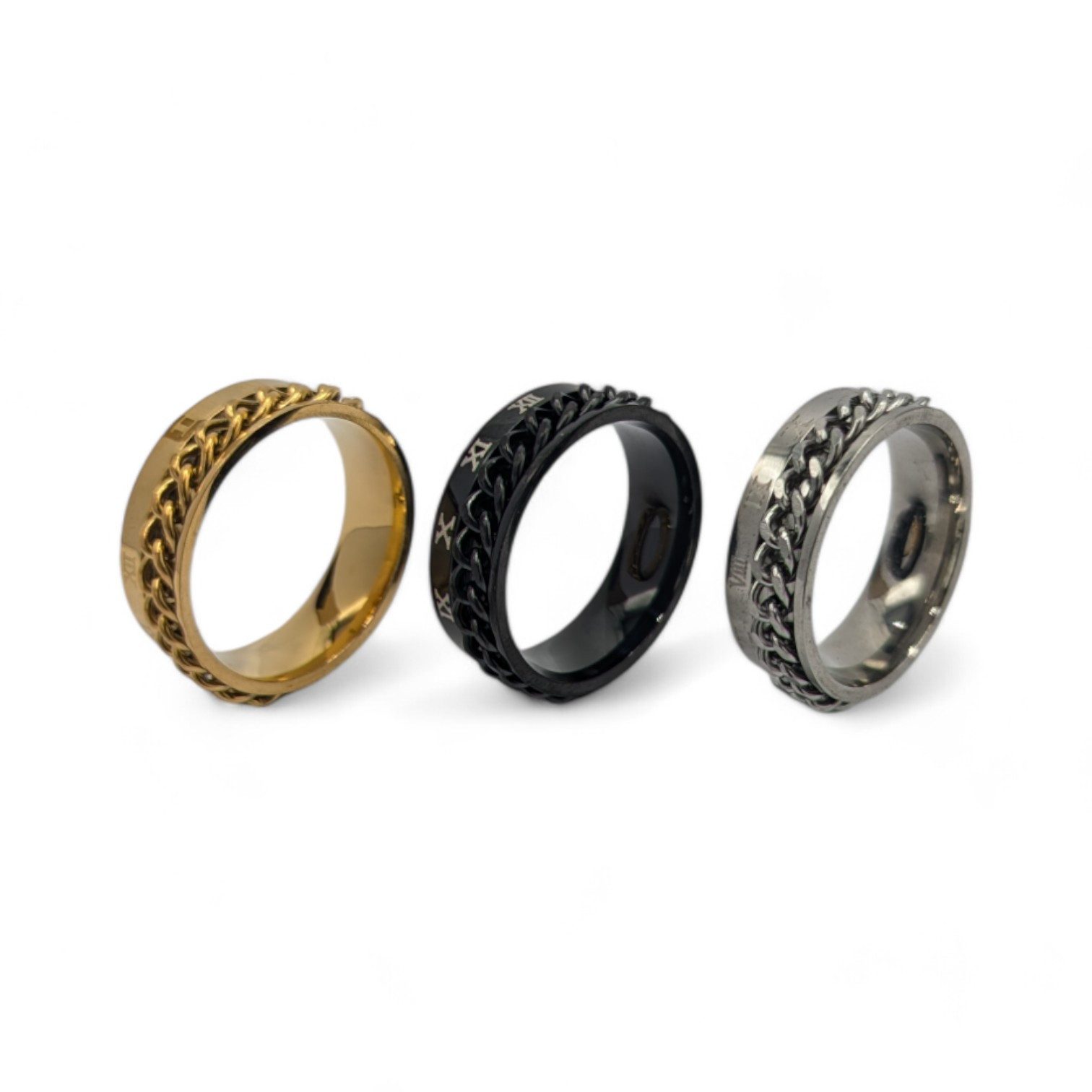 Eyecatcher Fingerring Anti-Stress-Ring mit drehbarer Kette und römischen Zahlen Chain Ring, Drehbarer Ring, Beweglicher Ring – Bild 3 von 4