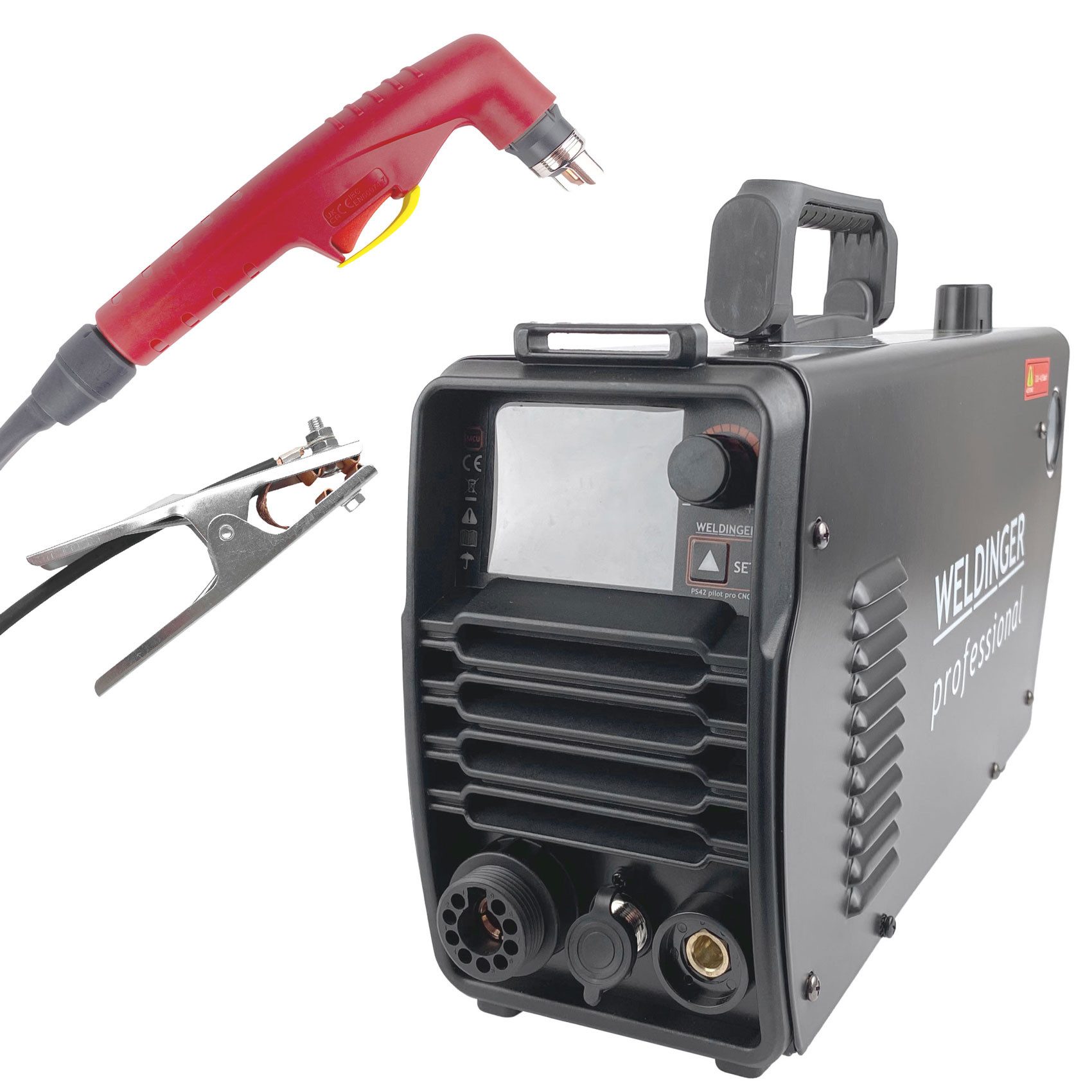 WELDINGER Plasmaschneidegerät Plasmaschneider PS 42 PFC pilot pro CNC Pilotlichtbogen 40 A bis 20 mm, 20 - 40 A, 3-tlg., PFC, CNC-Schnittstelle, Druckregler, Pilotlichtbogen