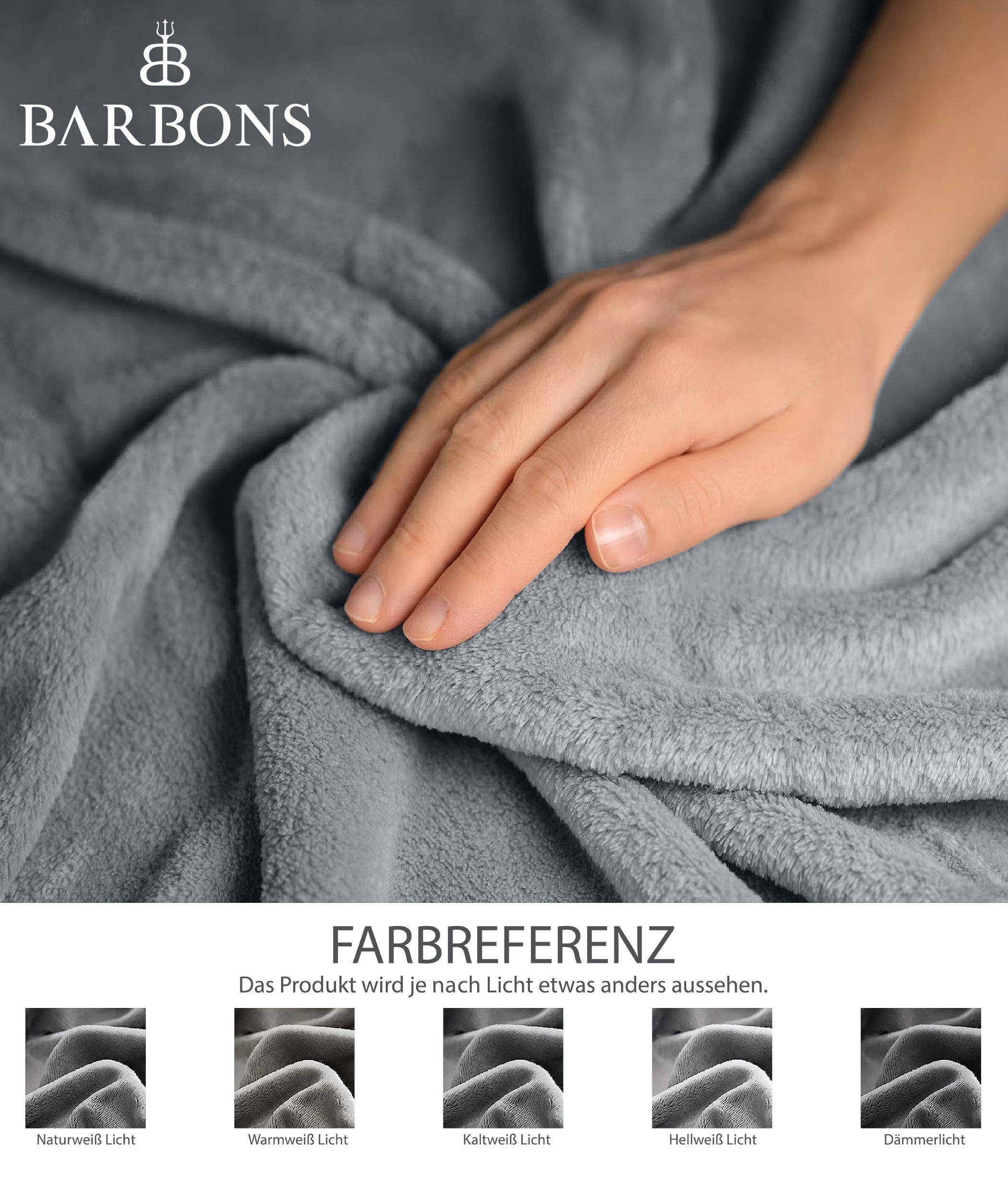 Grau weiche Sofa Kuscheldecke, BARBONS Überwurfdecke, Fleecedecke, Wohndecke Flauschige