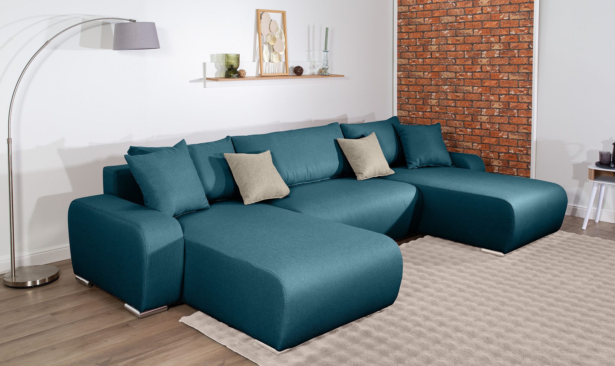 COLLECTION AB Wohnlandschaft Paola U-Form, B: 314 cm, Schlaffunktion, Bettkasten & 4 Zierkissen, Federkern