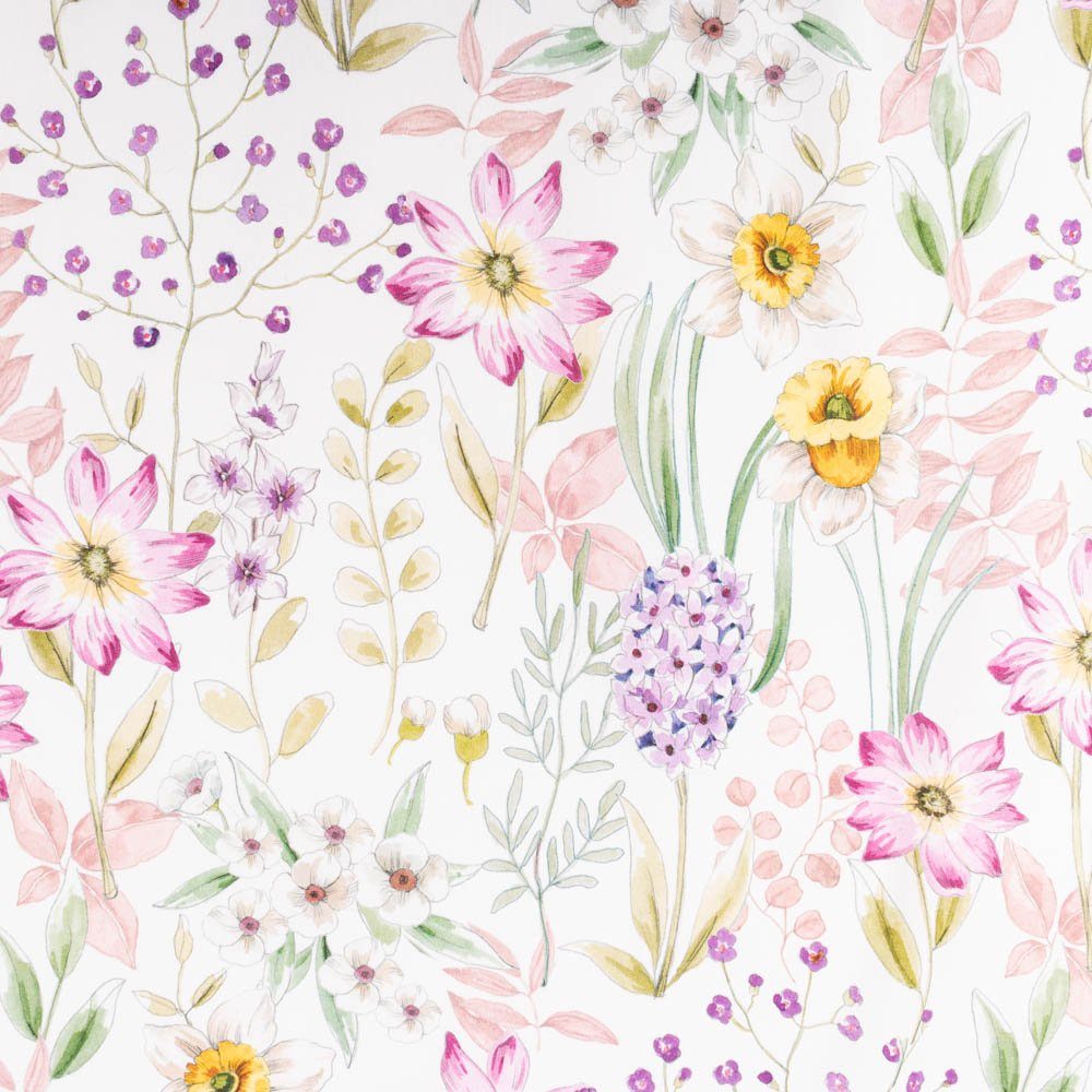 SCHÖNER LEBEN. Stoff Dekostoff Vorhangstoff Popeline Daffodil Spring Flower 1,40m, atmungsaktiv