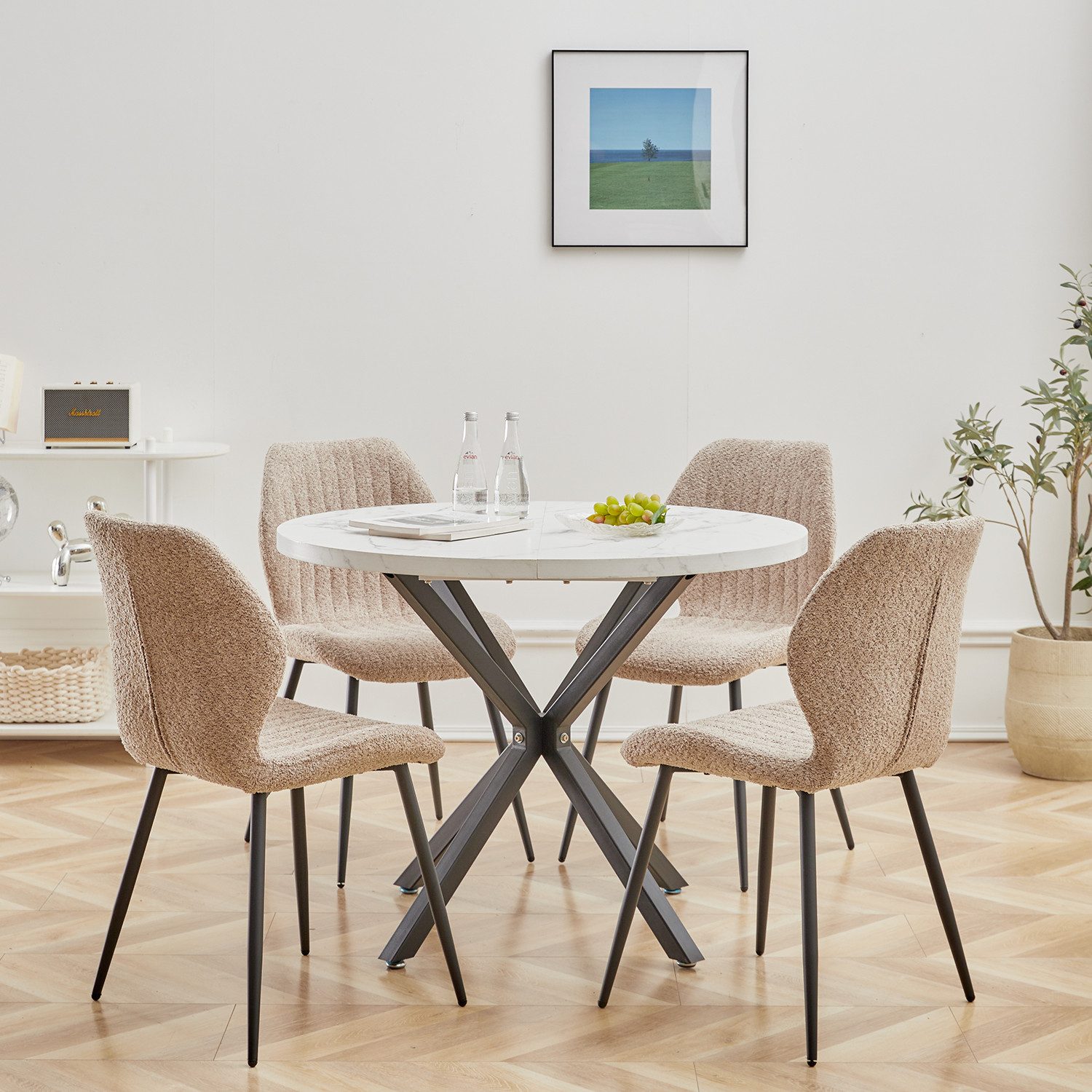 GrandCA HOME Esszimmerstuhl 4er Set Esszimmerstuhl, Gepolsterter Stoffstuhl, Moderner Küchenstuhl (4 St), 47.5 x 48 x 86cm, beige/braun/grau