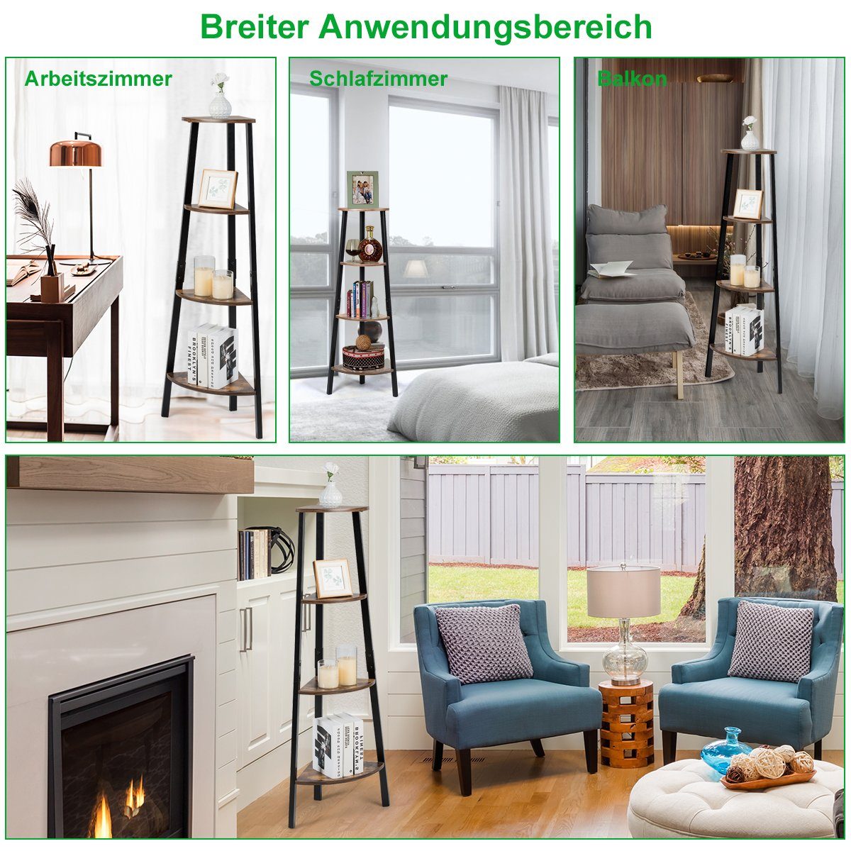 COSTWAY Eckregal Bücherregal mit 4 Ebenen, 34 x 34 x 125 cm