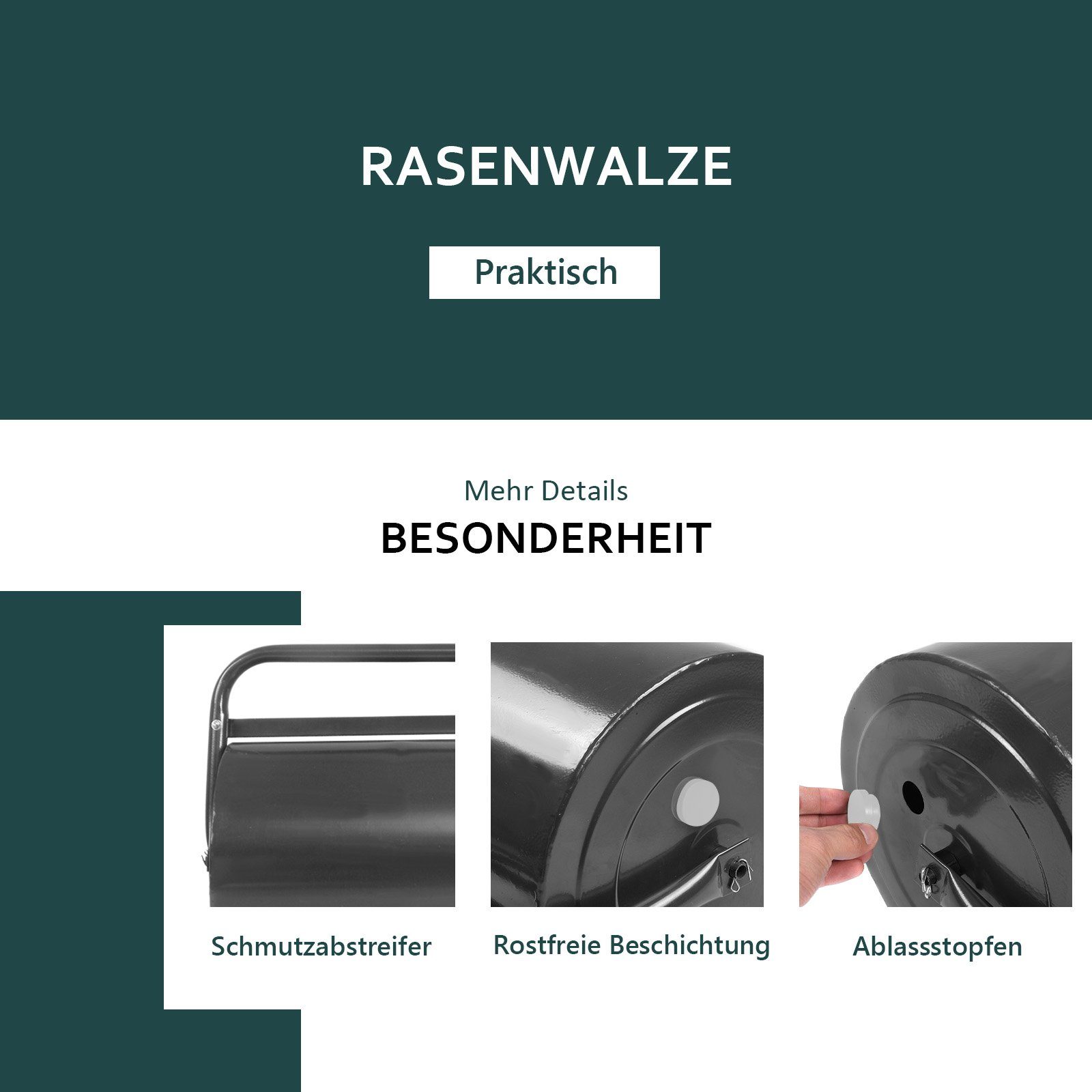 COSTWAY Rasenwalze, 90,00 cm,Schwerlasttrommel 114x90x30cm 63L, Schwarz