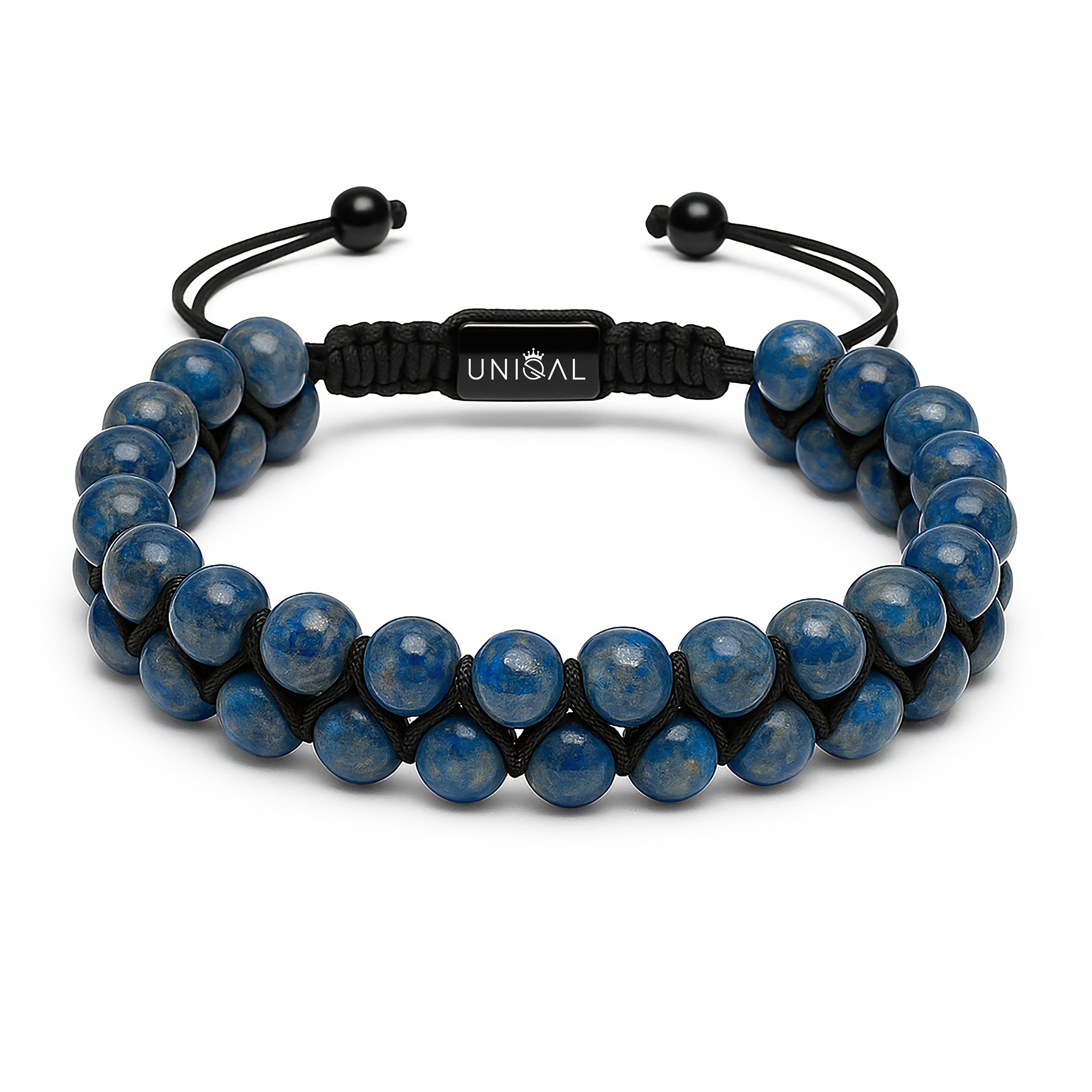 UNIQAL.de Perlenarmband aus Naturstein – zweireihig, 6 mm, Unisex (Edelstahl-Elemente, Naturstein-Perlen), verstellbarer Makramée-Verschluss, handgefertigt