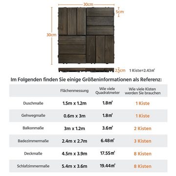 Yaheetech Holzfliesen, 27 Stück pro Set (2,6 m) Balkonfliesen mit Drainagesystem